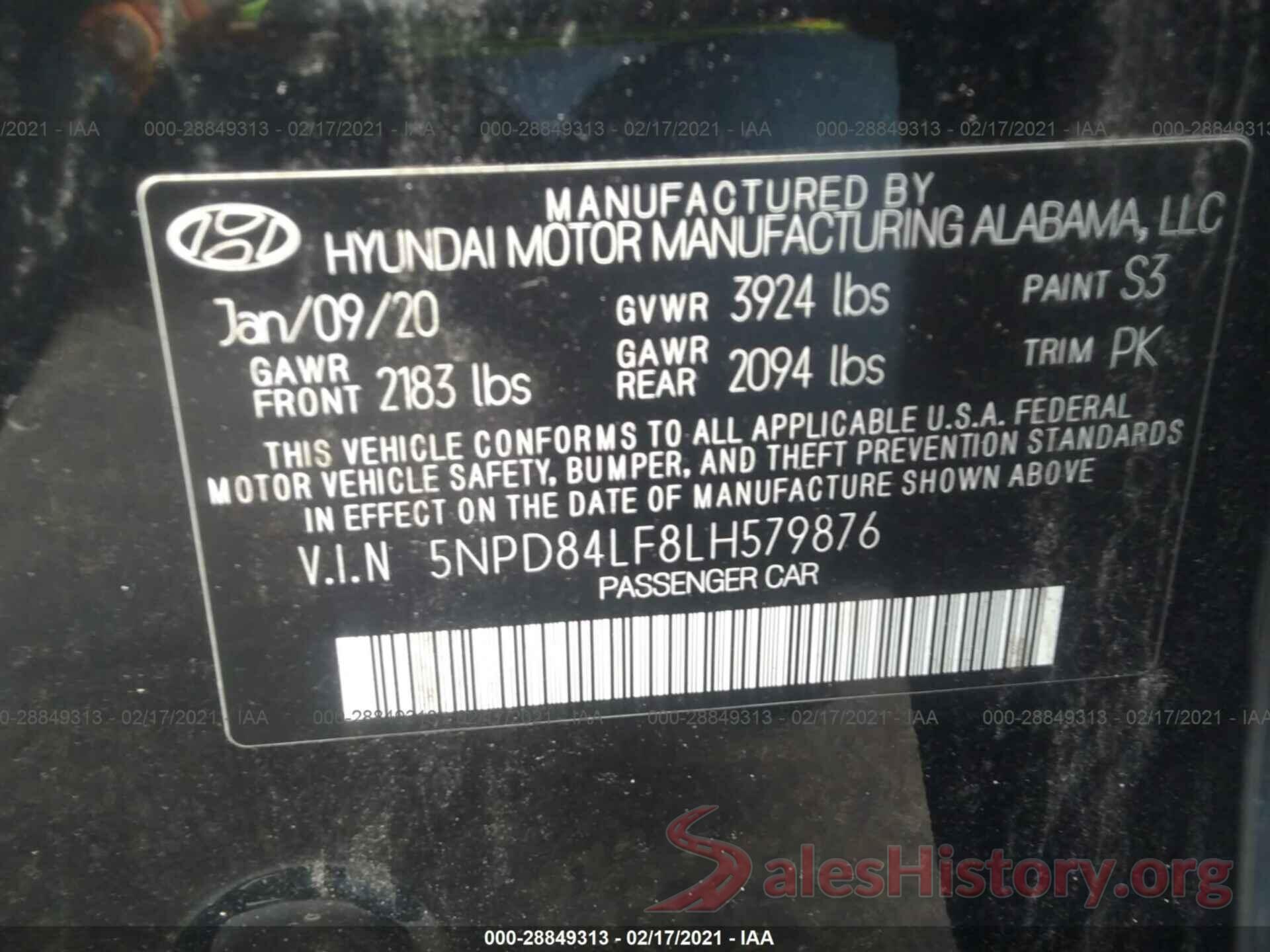 5NPD84LF8LH579876 2020 HYUNDAI ELANTRA