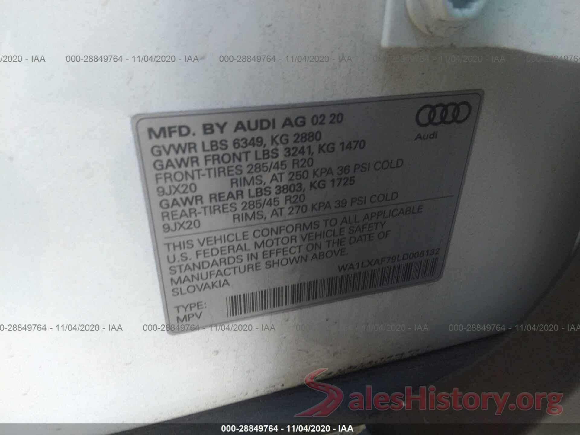 WA1LXAF79LD006132 2020 AUDI Q7