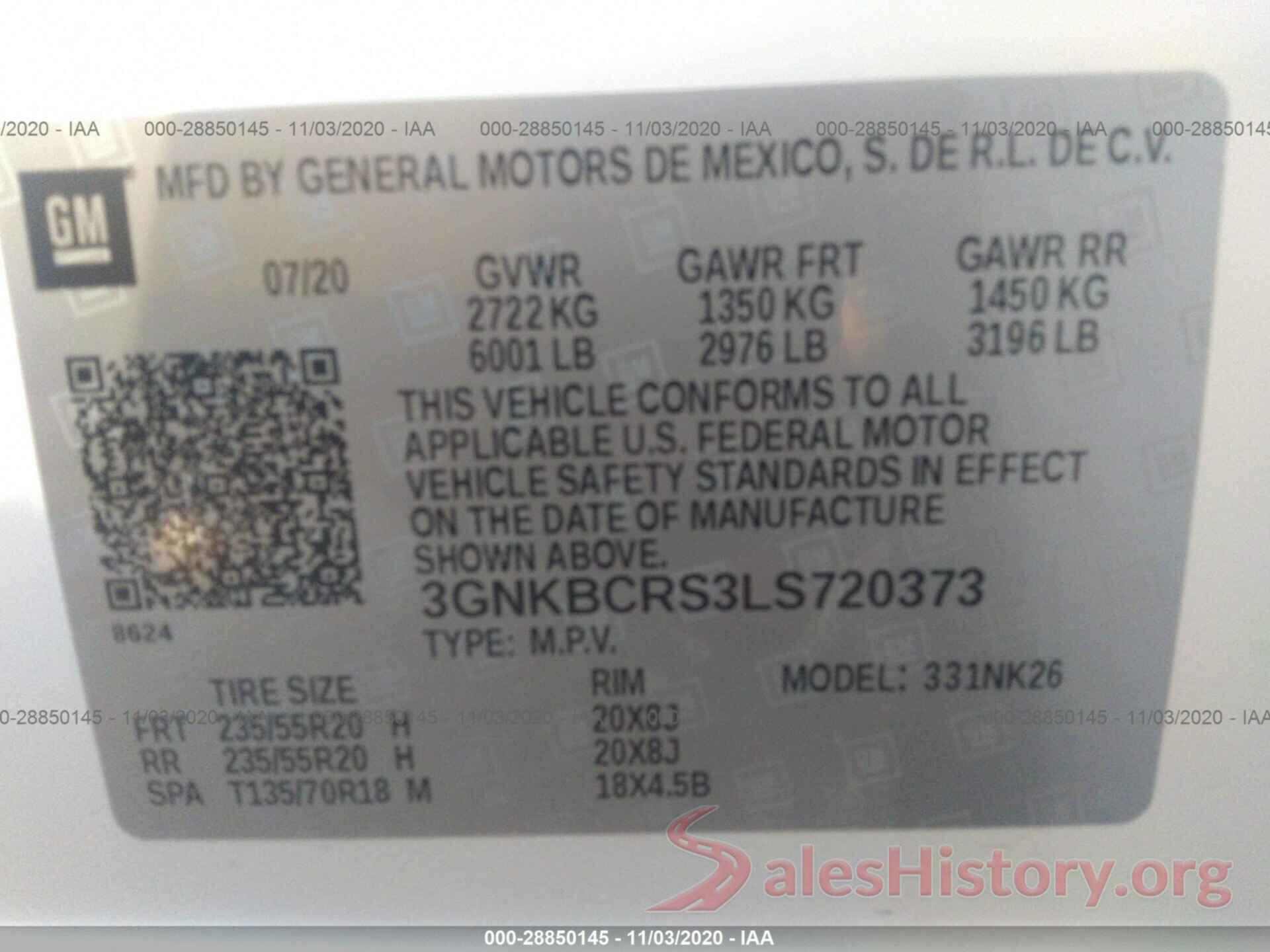 3GNKBCRS3LS720373 2020 CHEVROLET BLAZER