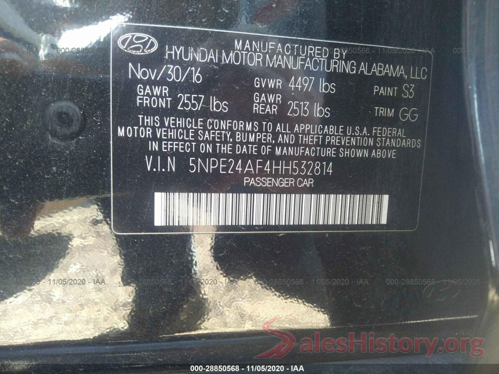 5NPE24AF4HH532814 2017 HYUNDAI SONATA