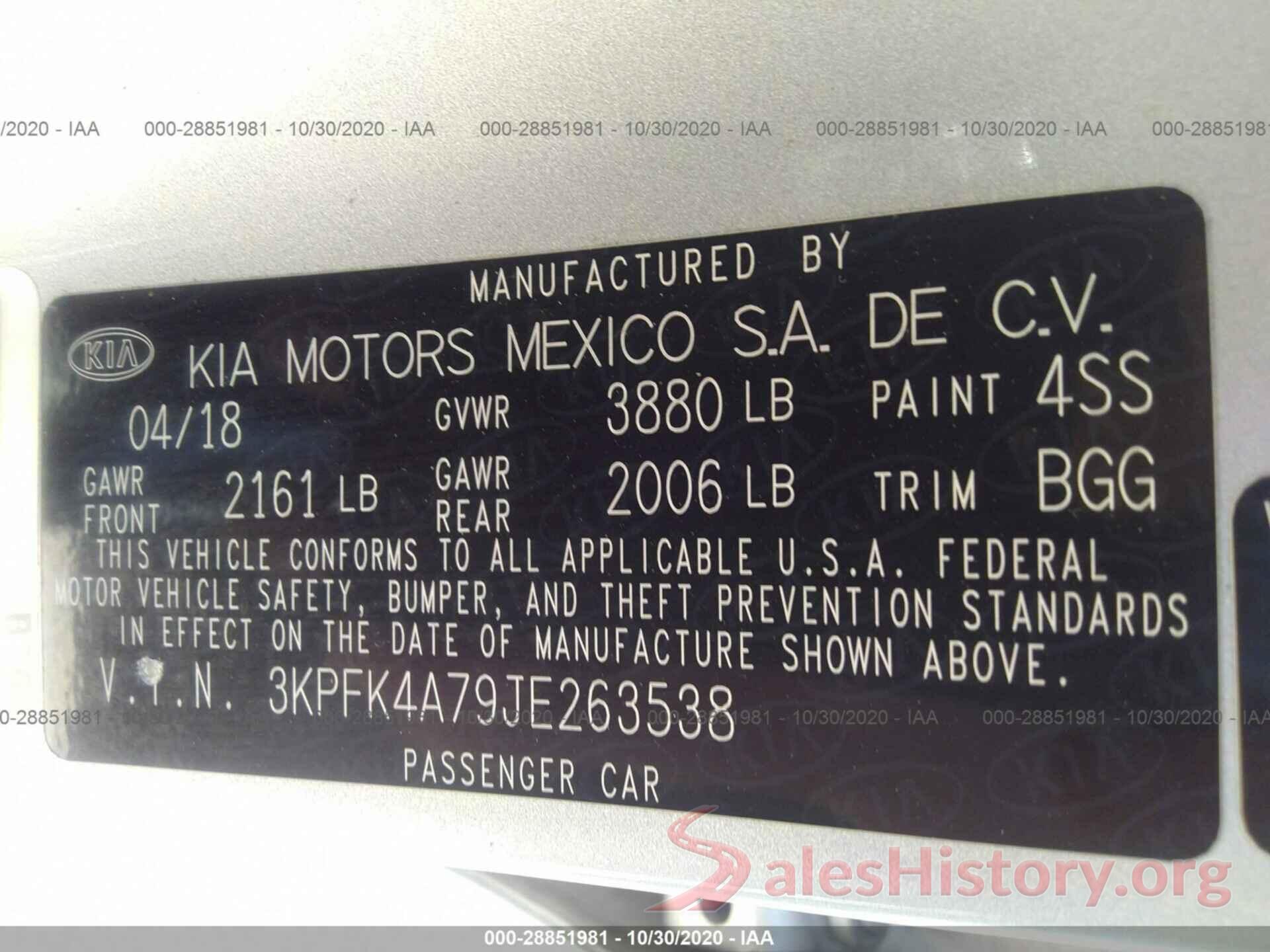 3KPFK4A79JE263538 2018 KIA FORTE