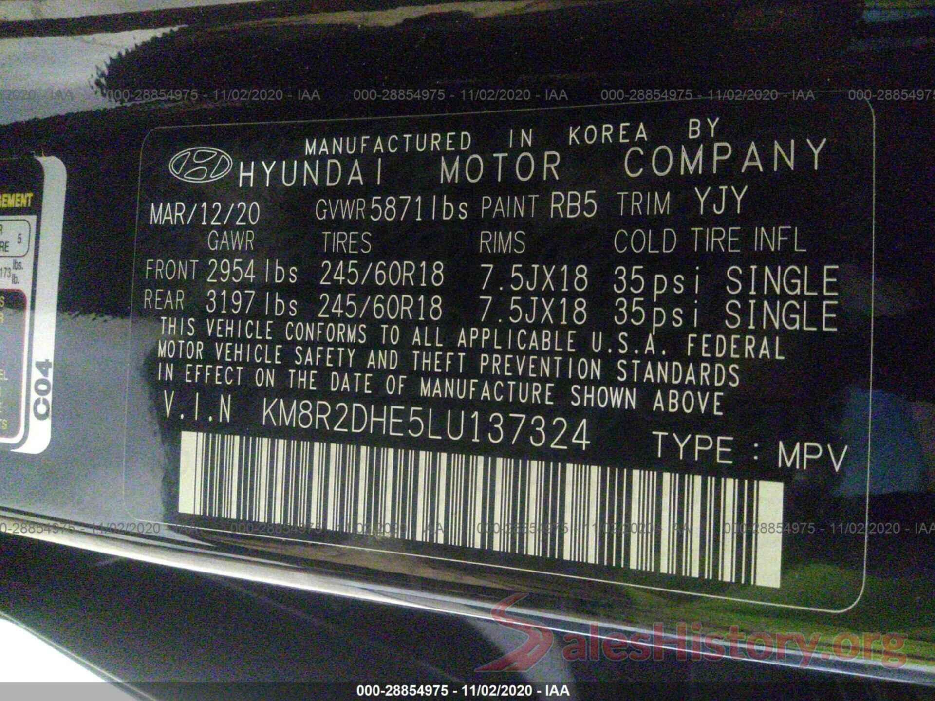 KM8R2DHE5LU137324 2020 HYUNDAI PALISADE