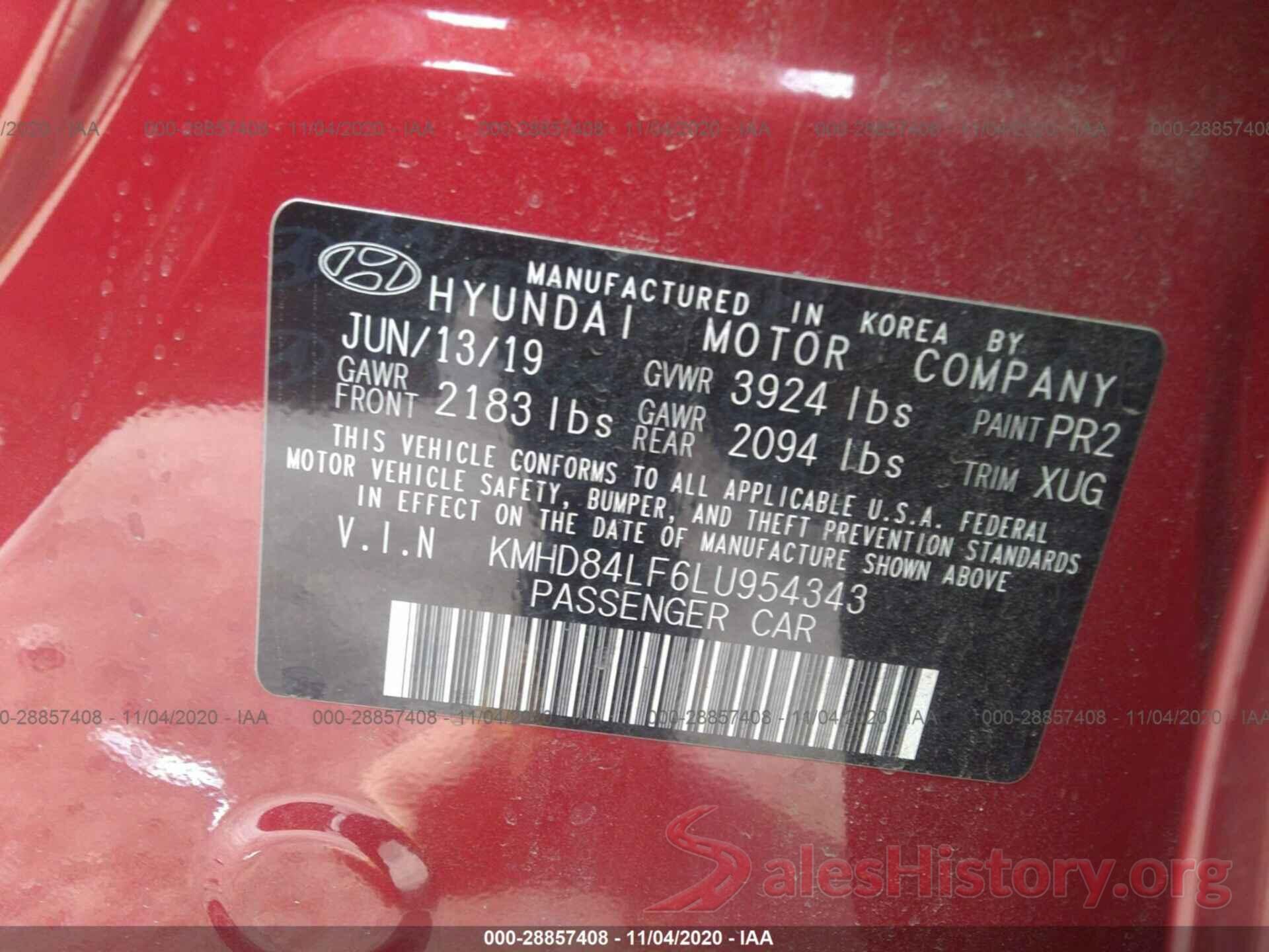 KMHD84LF6LU954343 2020 HYUNDAI ELANTRA