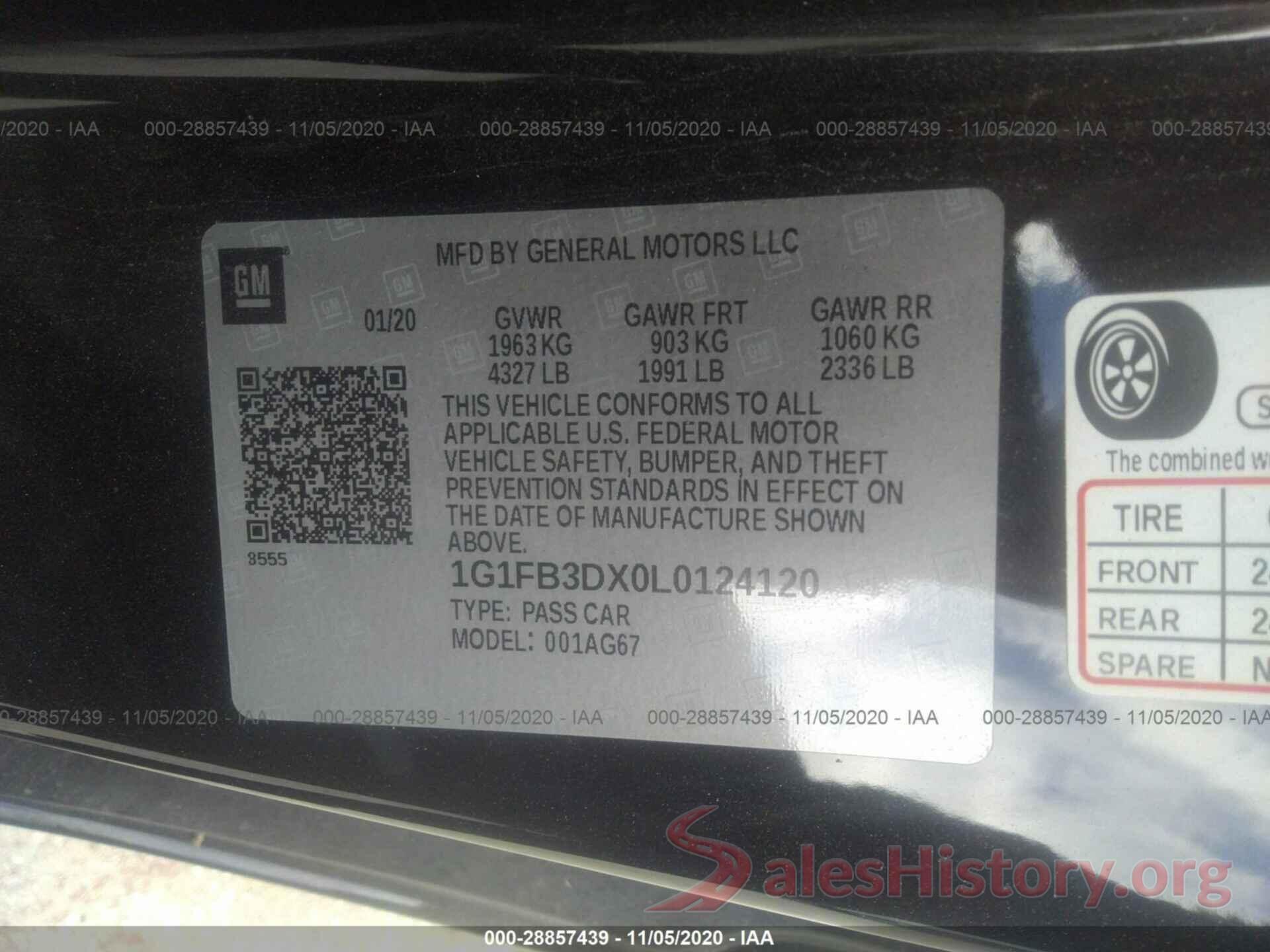 1G1FB3DX0L0124120 2020 CHEVROLET CAMARO