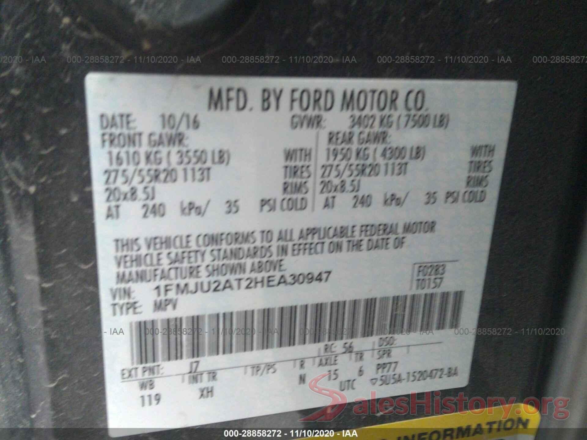 1FMJU2AT2HEA30947 2017 FORD EXPEDITION