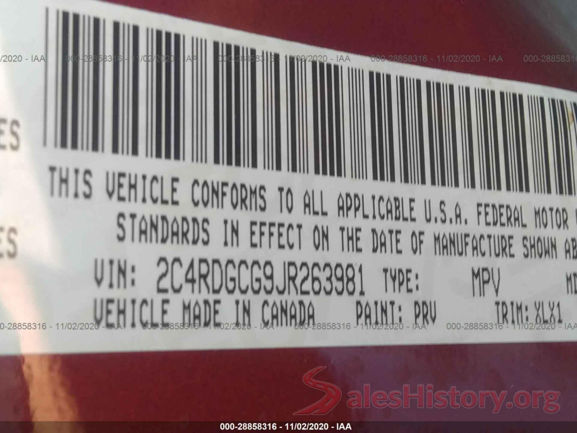 2C4RDGCG9JR263981 2018 DODGE GRAND CARAVAN