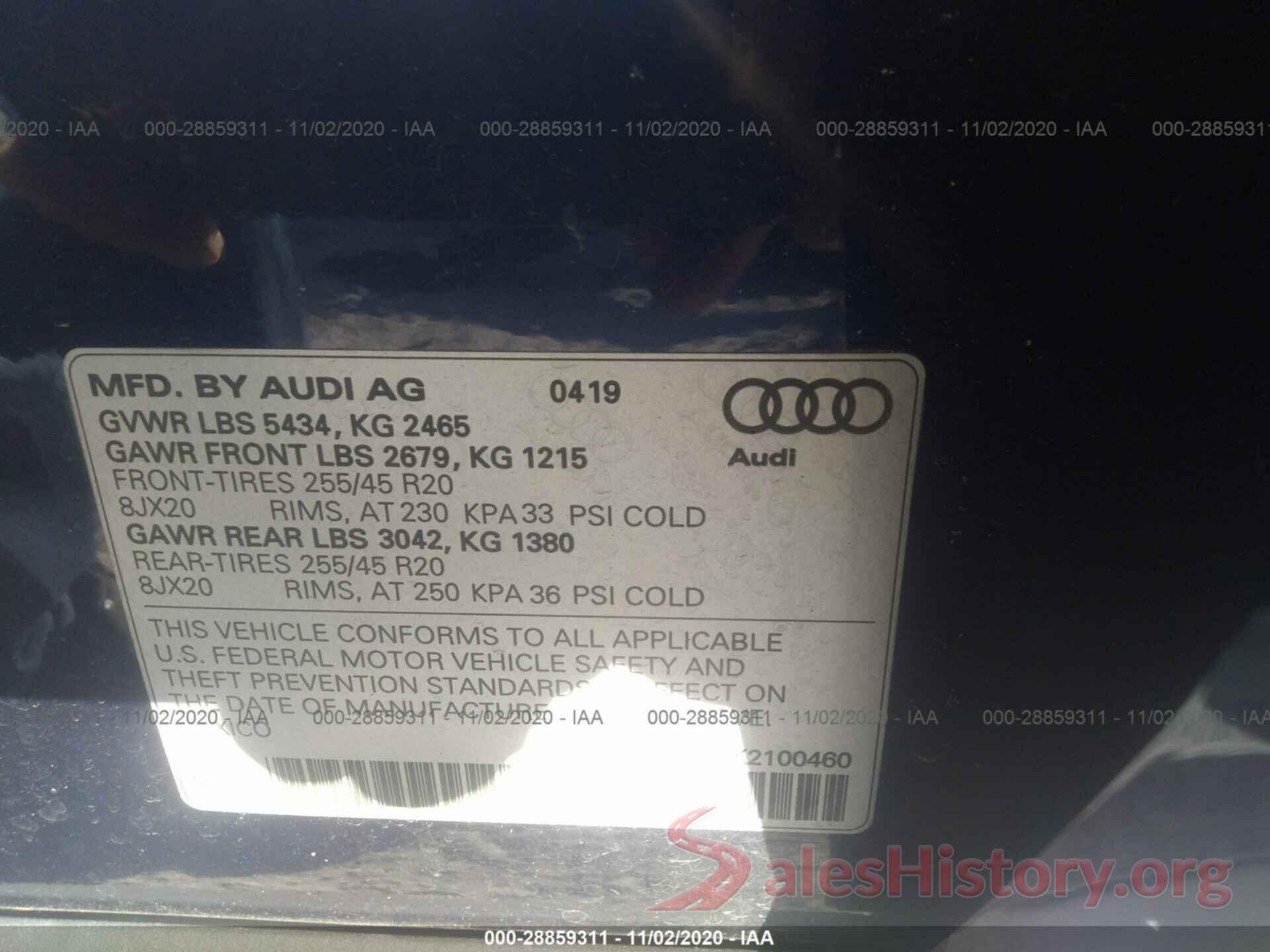 WA1BNAFY8K2100460 2019 AUDI Q5