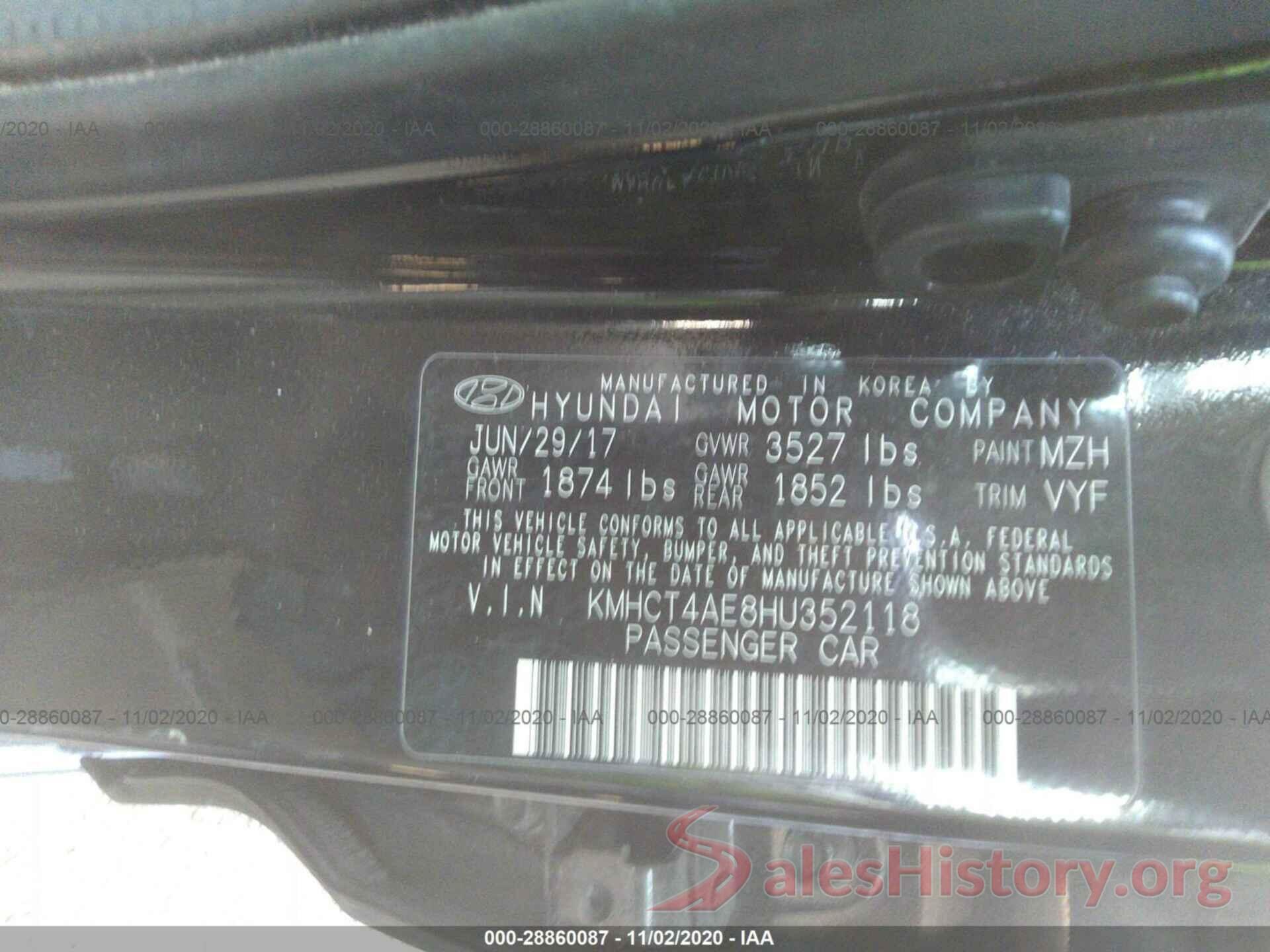 KMHCT4AE8HU352118 2017 HYUNDAI ACCENT