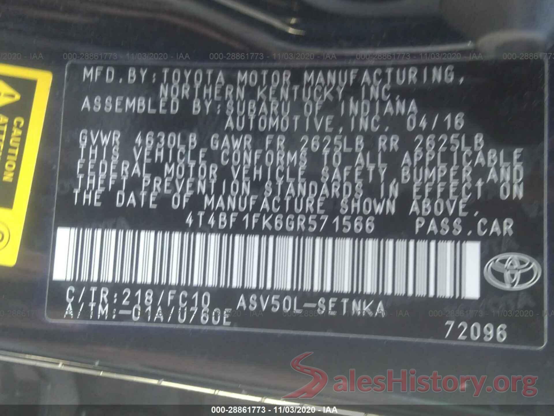 4T4BF1FK6GR571566 2016 TOYOTA CAMRY