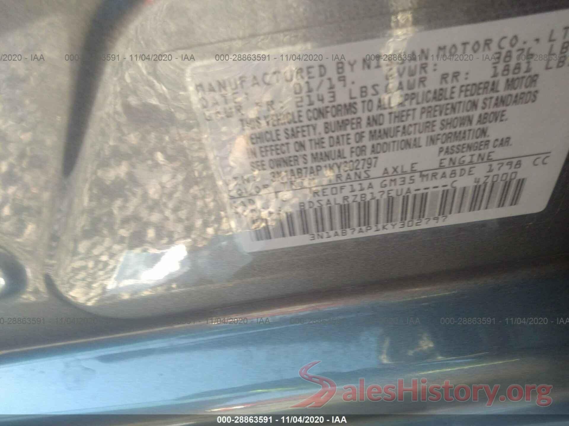 3N1AB7AP1KY302797 2019 NISSAN SENTRA