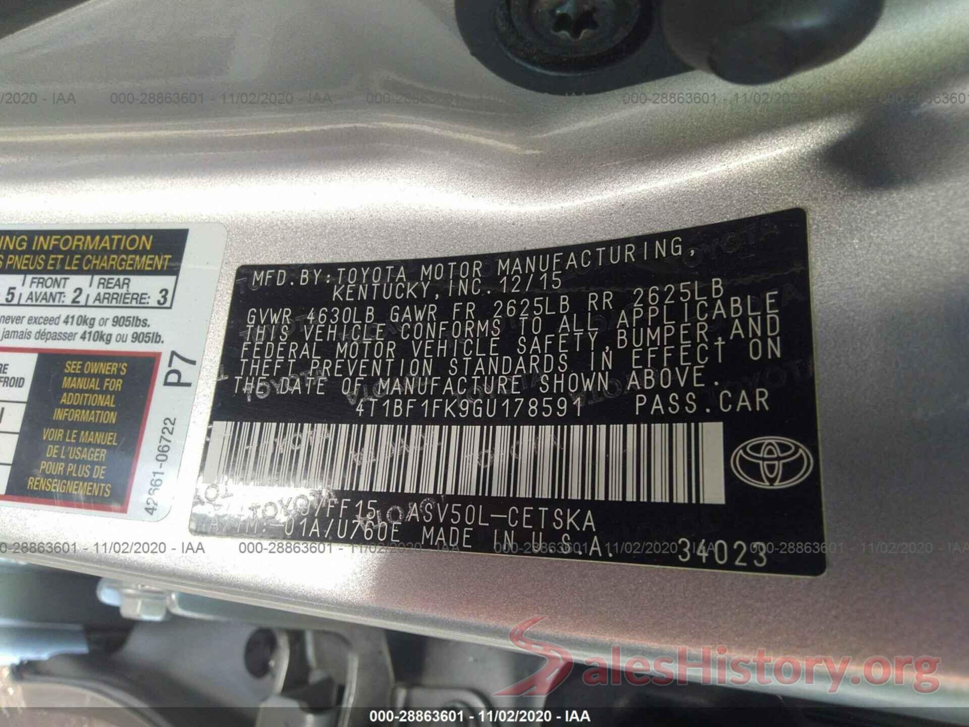 4T1BF1FK9GU178591 2016 TOYOTA CAMRY