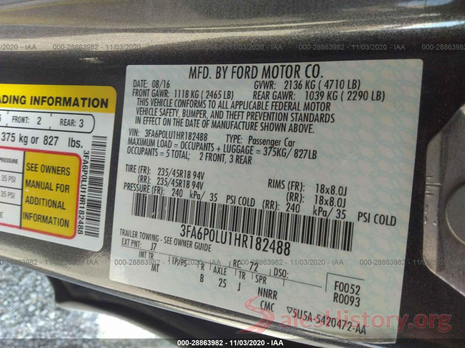 3FA6P0LU1HR182488 2017 FORD FUSION