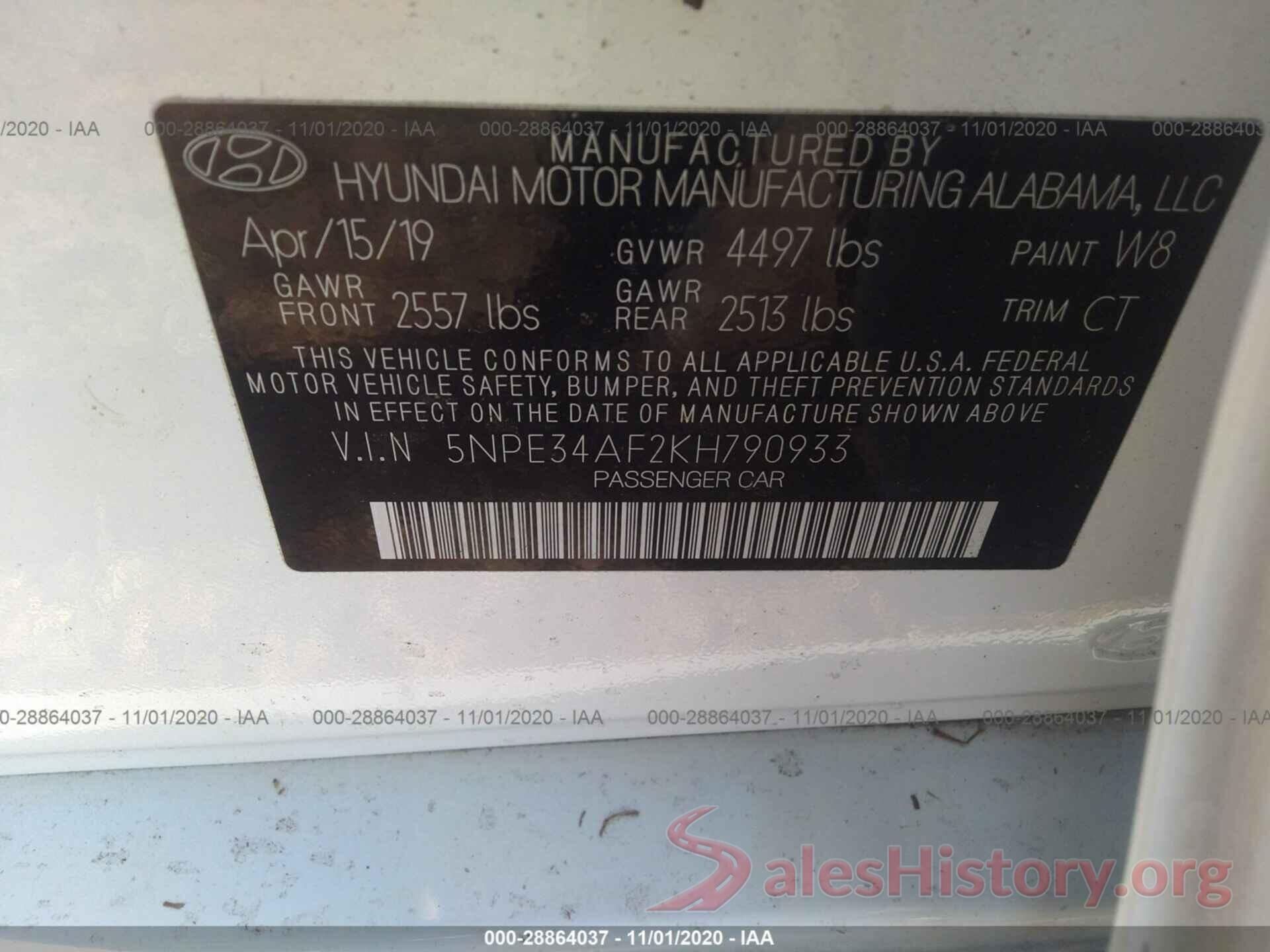 5NPE34AF2KH790933 2019 HYUNDAI SONATA