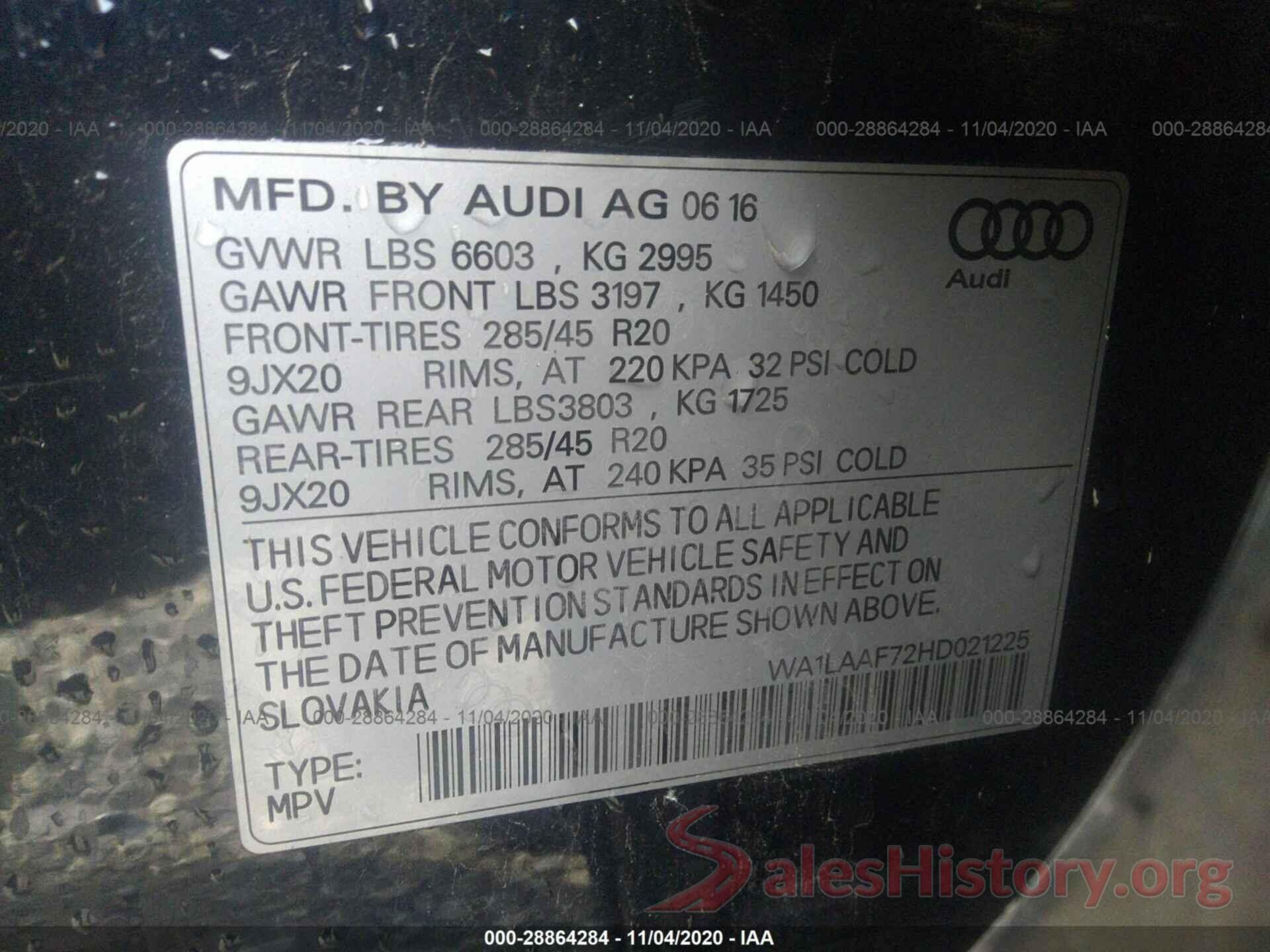 WA1LAAF72HD021225 2017 AUDI Q7