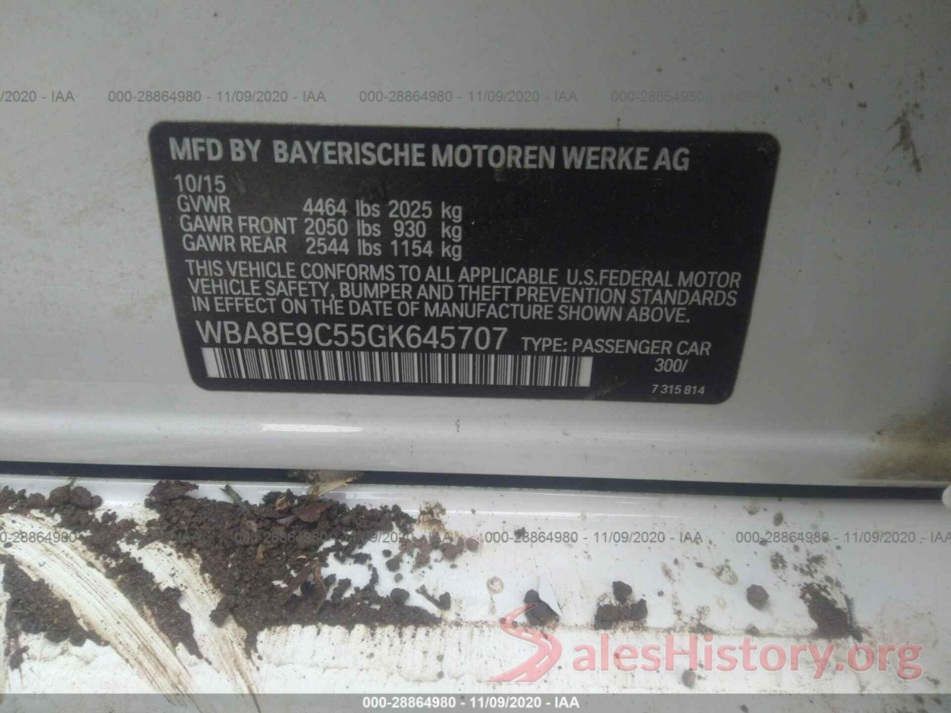 WBA8E9C55GK645707 2016 BMW 3 SERIES