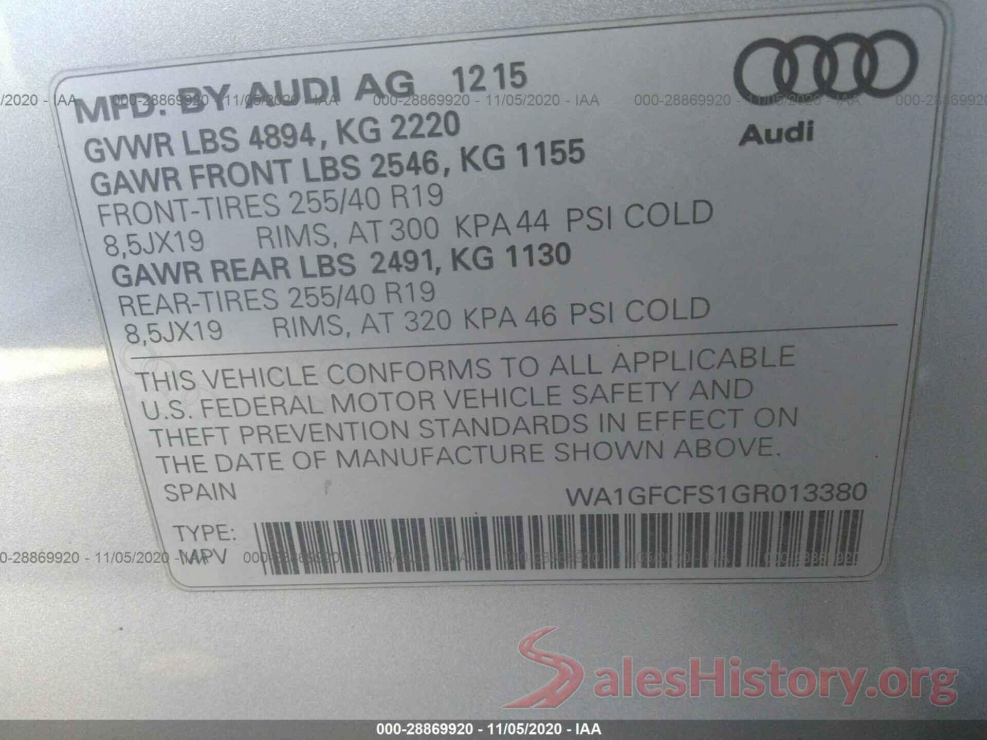 WA1GFCFS1GR013380 2016 AUDI Q3