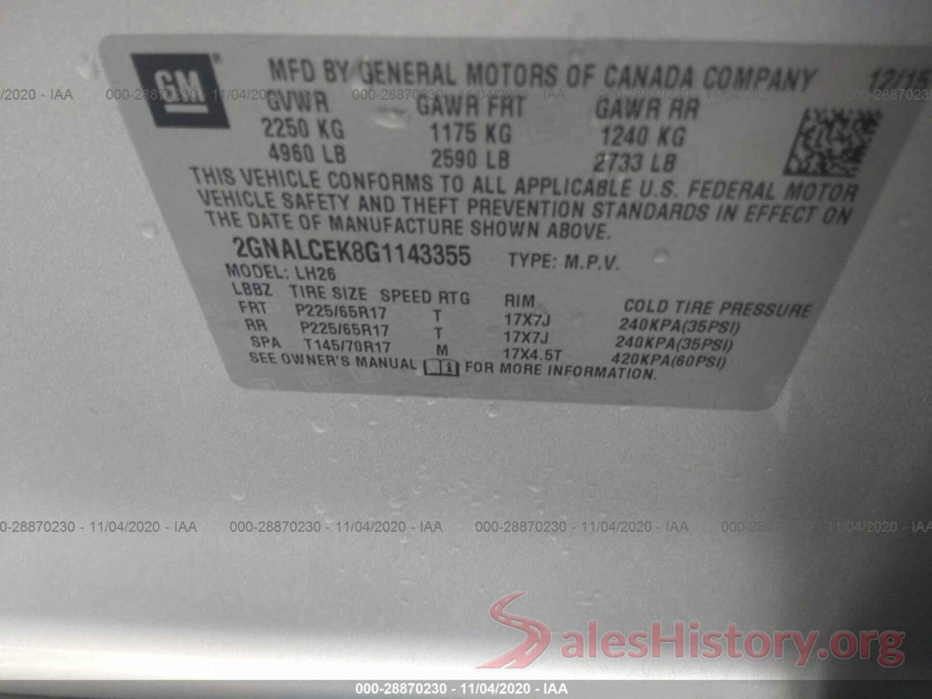 2GNALCEK8G1143355 2016 CHEVROLET EQUINOX