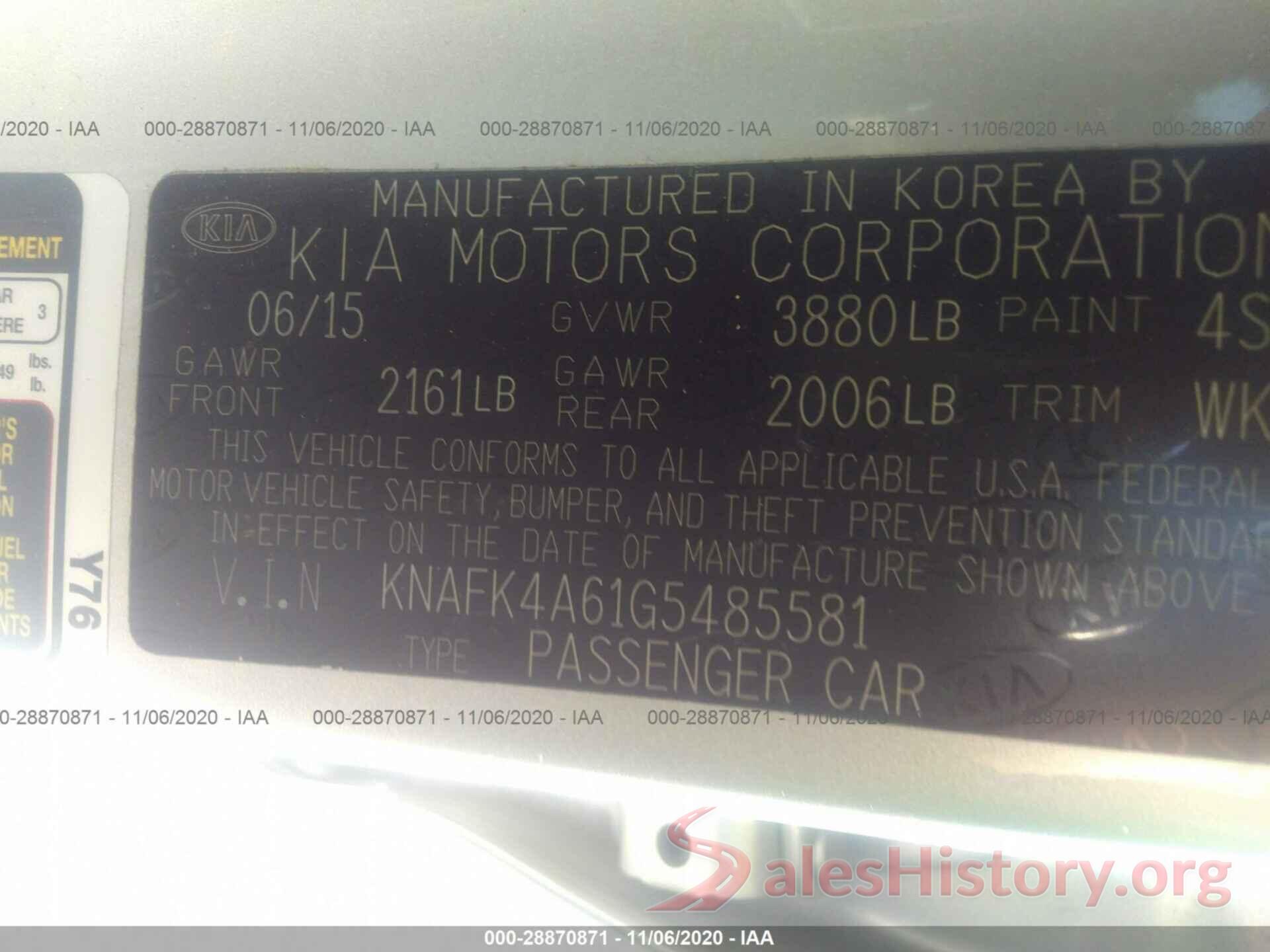 KNAFK4A61G5485581 2016 KIA FORTE