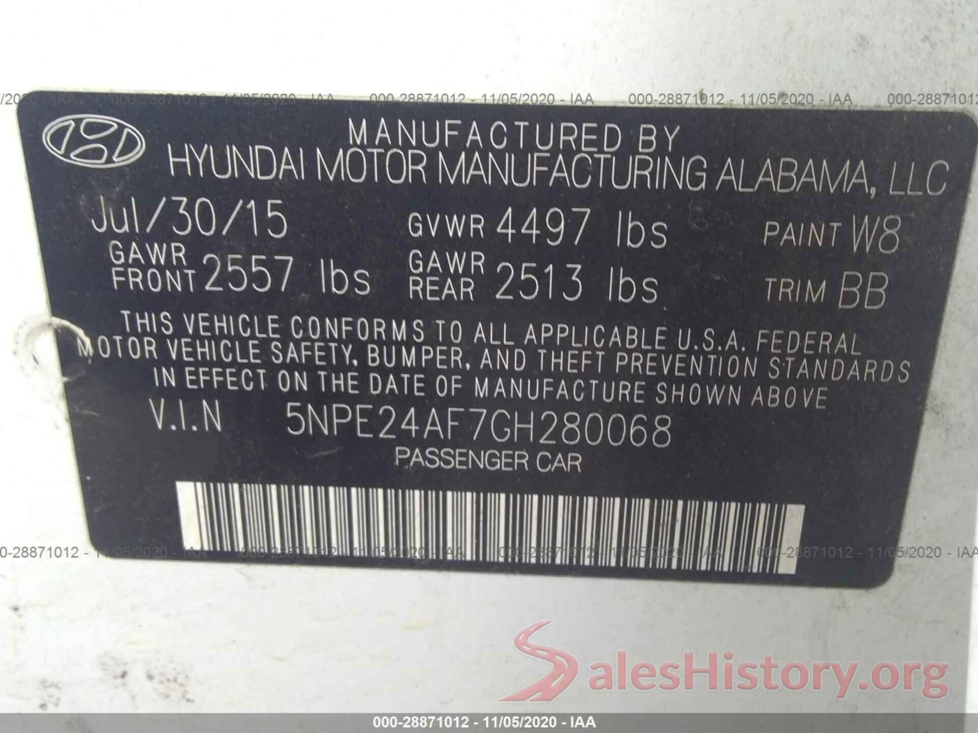 5NPE24AF7GH280068 2016 HYUNDAI SONATA