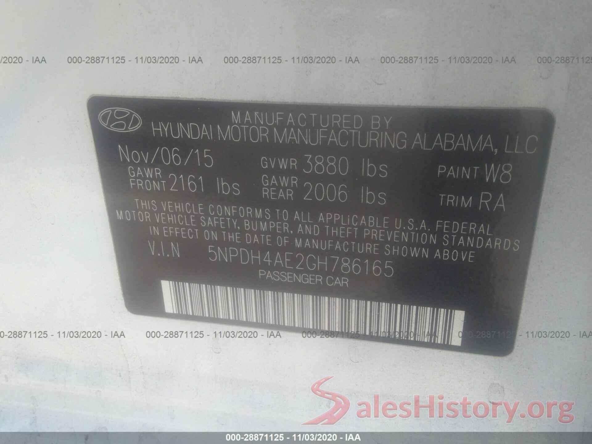 5NPDH4AE2GH786165 2016 HYUNDAI ELANTRA