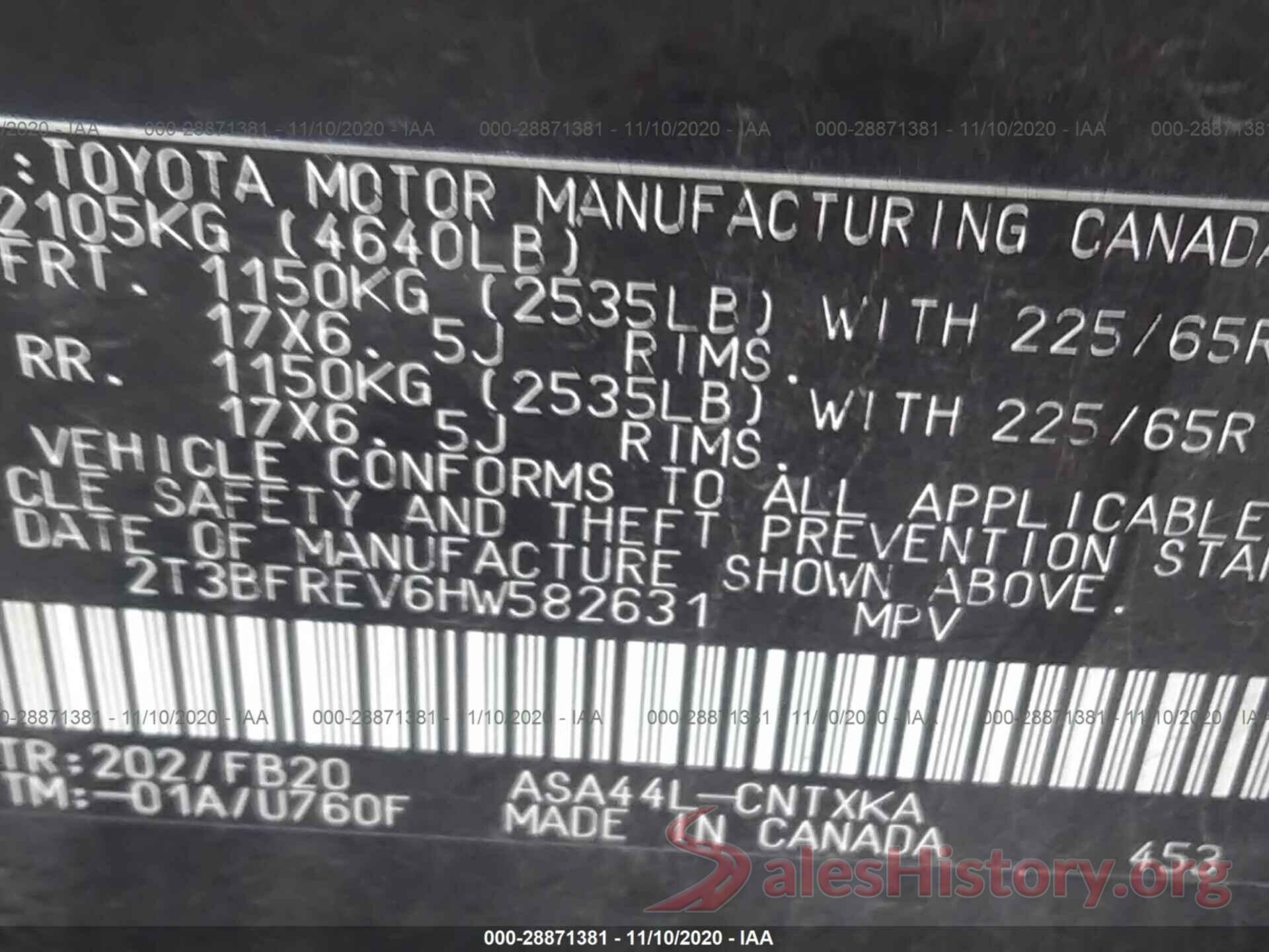 2T3BFREV6HW582631 2017 TOYOTA RAV4