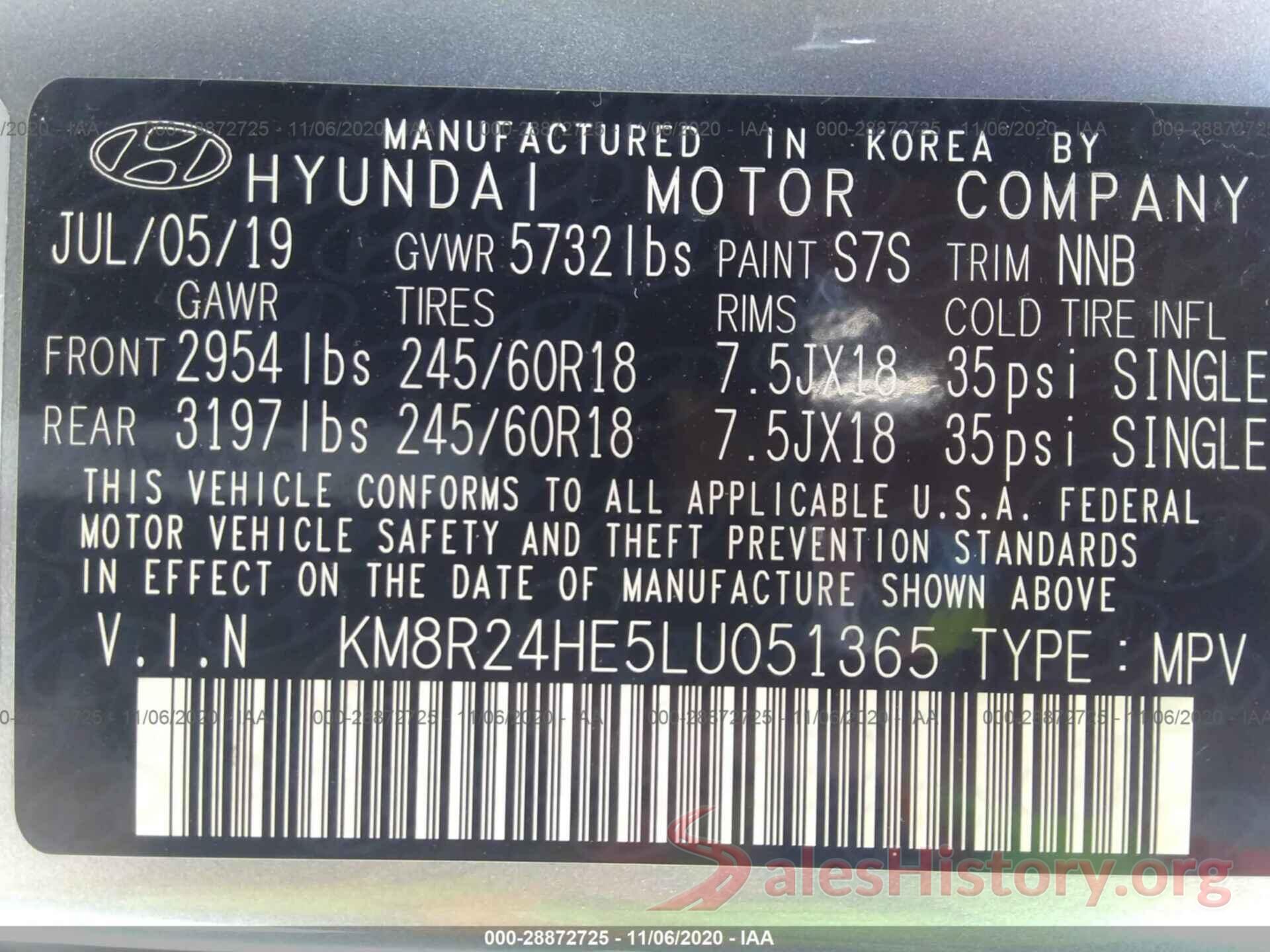 KM8R24HE5LU051365 2020 HYUNDAI PALISADE