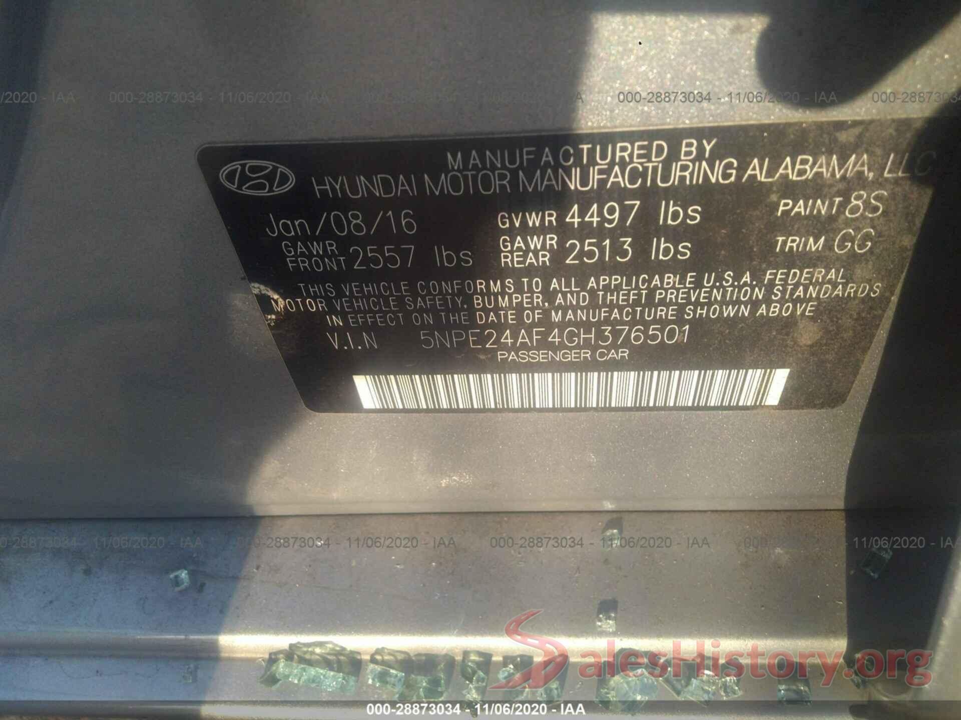 5NPE24AF4GH376501 2016 HYUNDAI SONATA