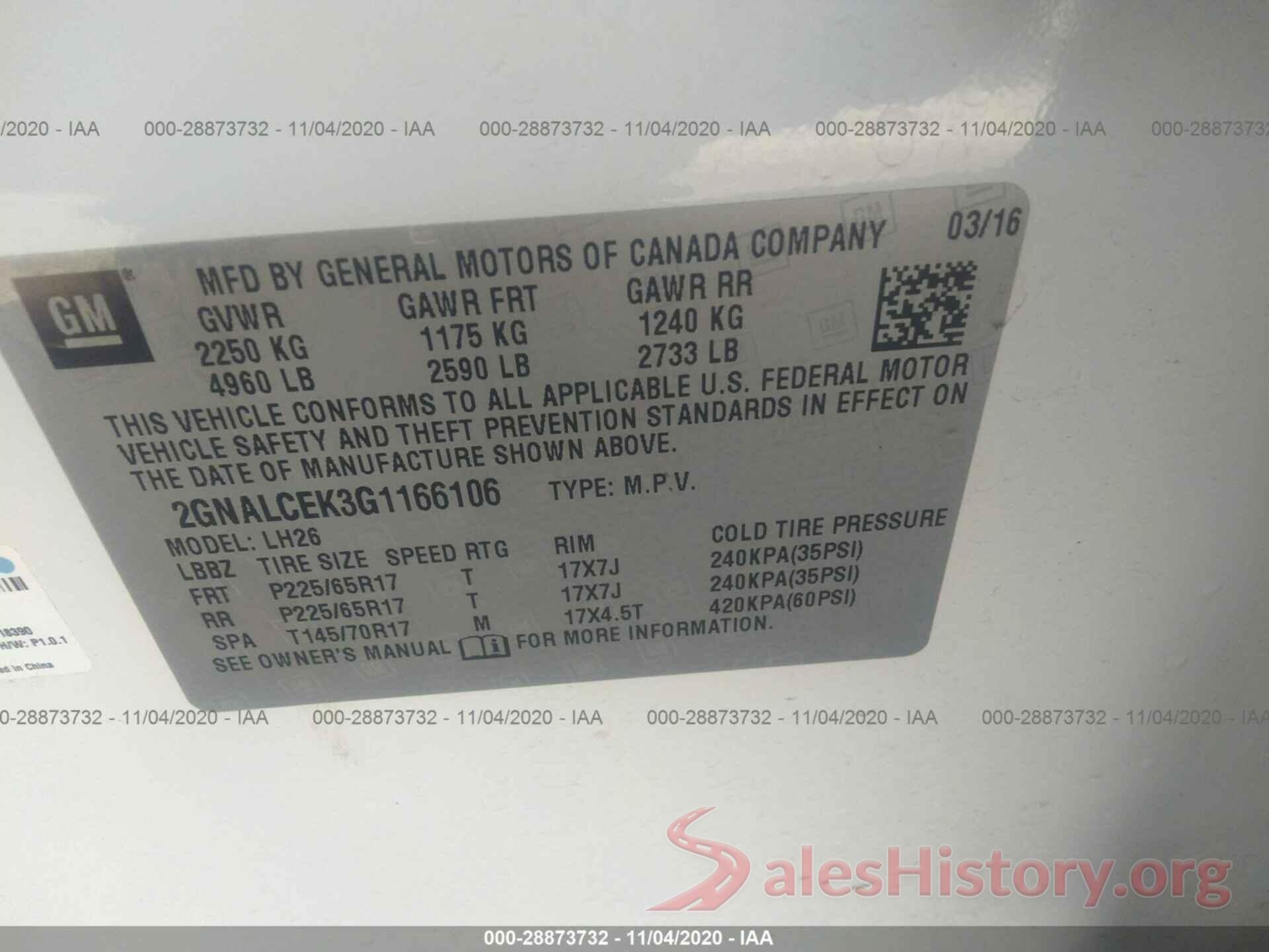 2GNALCEK3G1166106 2016 CHEVROLET EQUINOX