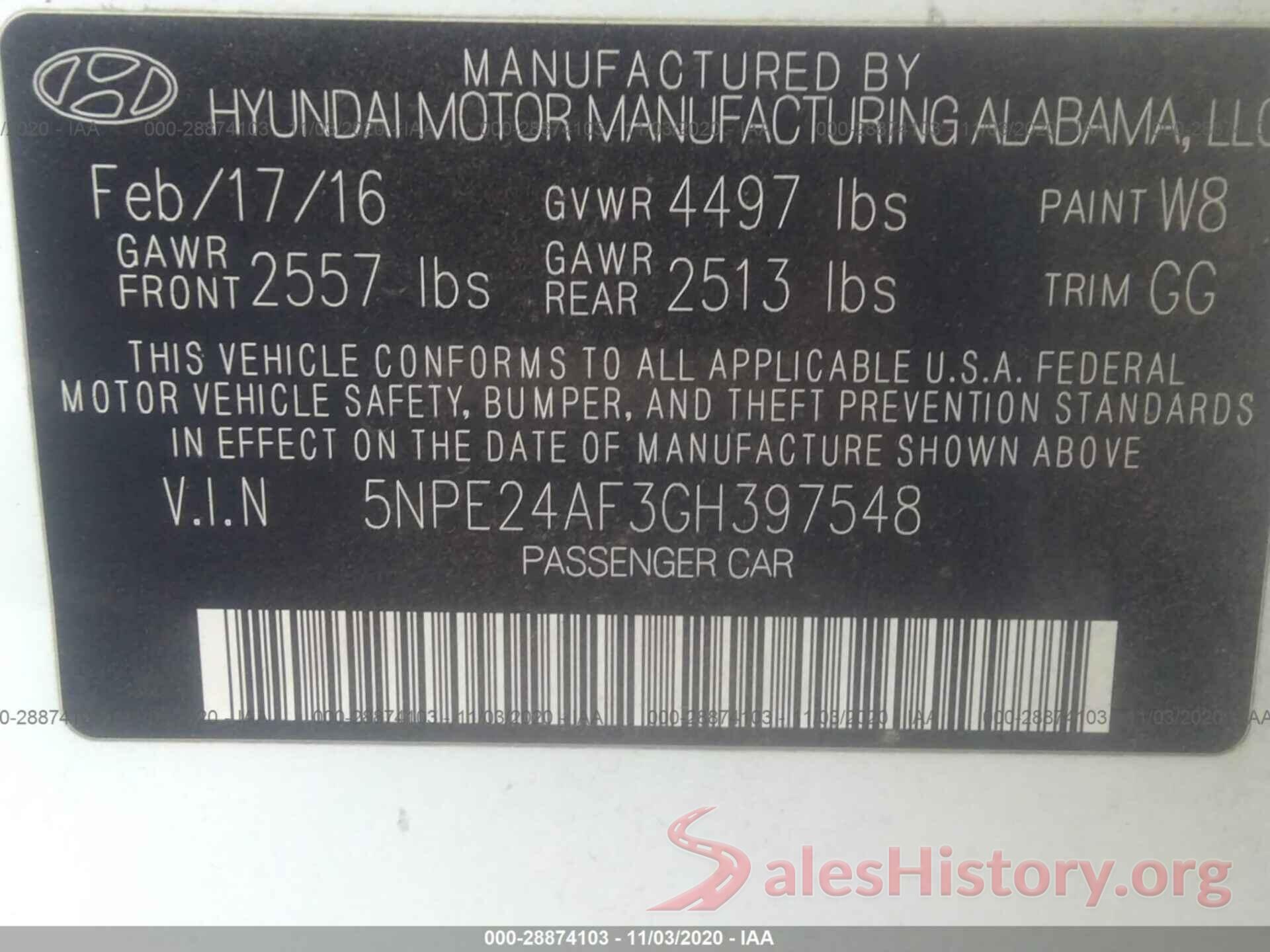 5NPE24AF3GH397548 2016 HYUNDAI SONATA