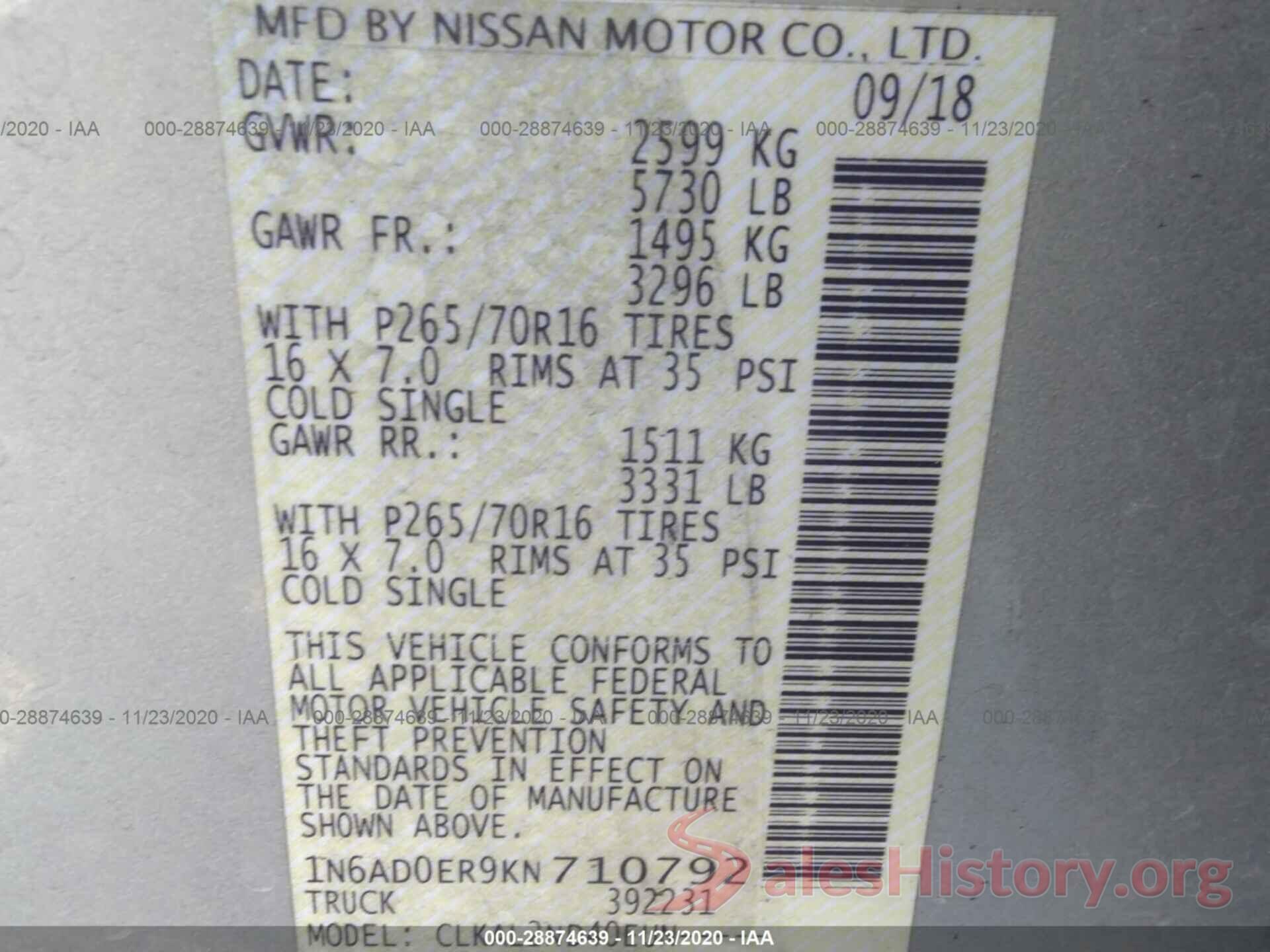 1N6AD0ER9KN710792 2019 NISSAN FRONTIER