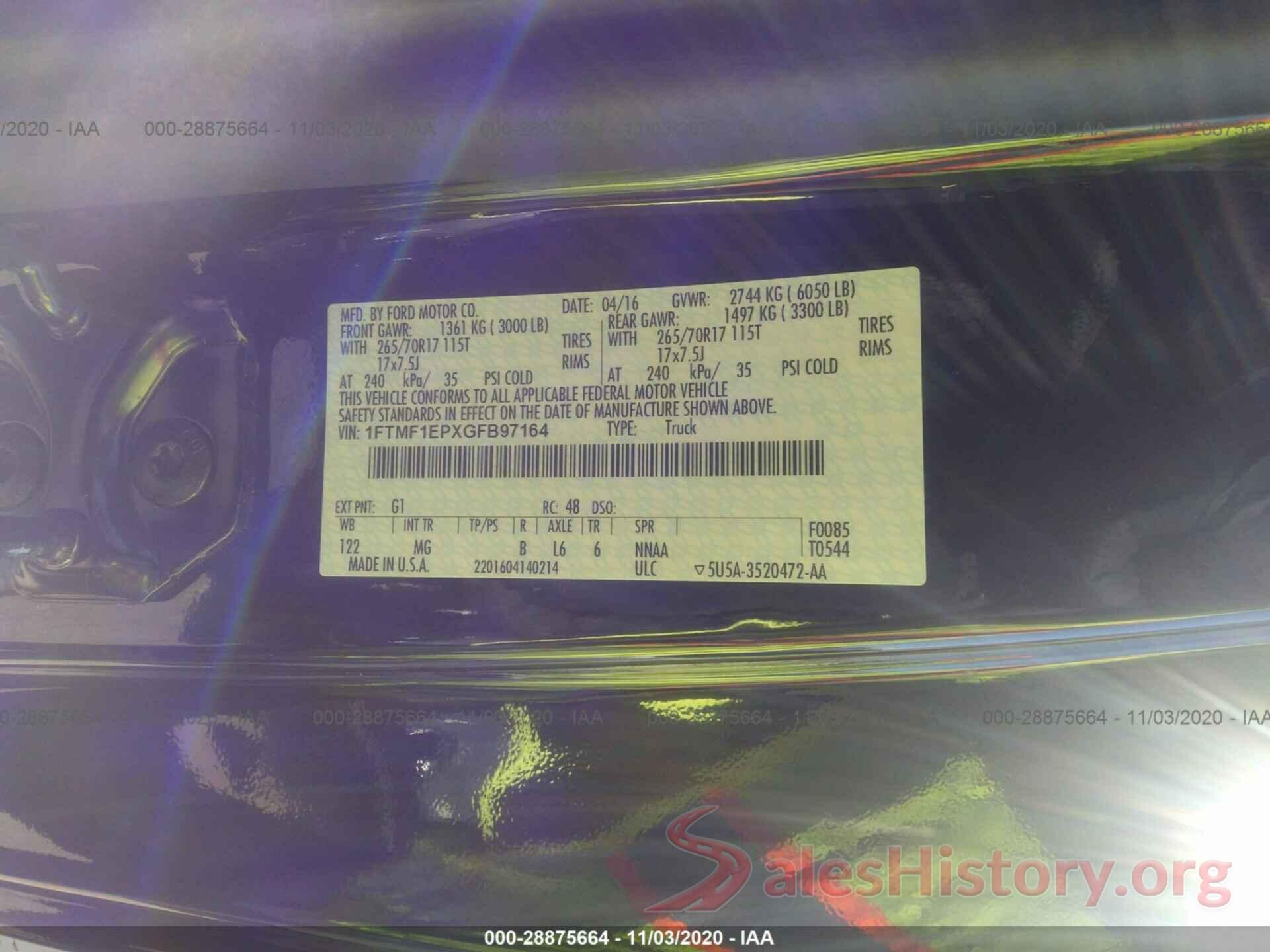 1FTMF1EPXGFB97164 2016 FORD F-150