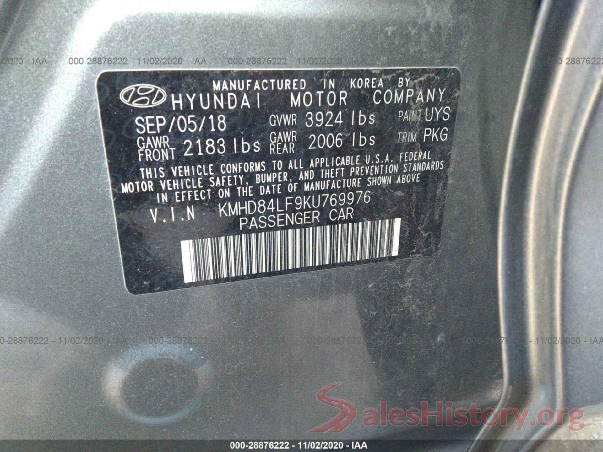 KMHD84LF9KU769976 2019 HYUNDAI ELANTRA