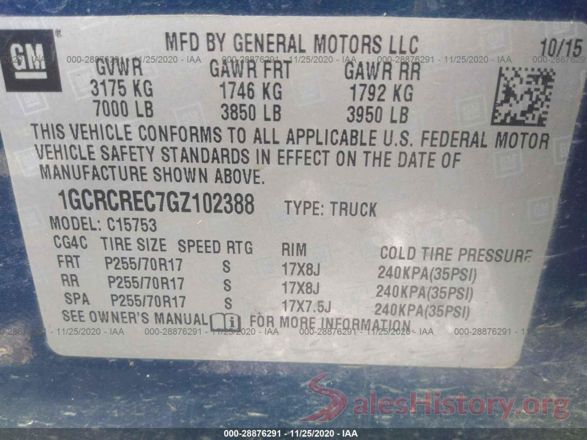 1GCRCREC7GZ102388 2016 CHEVROLET SILVERADO 1500