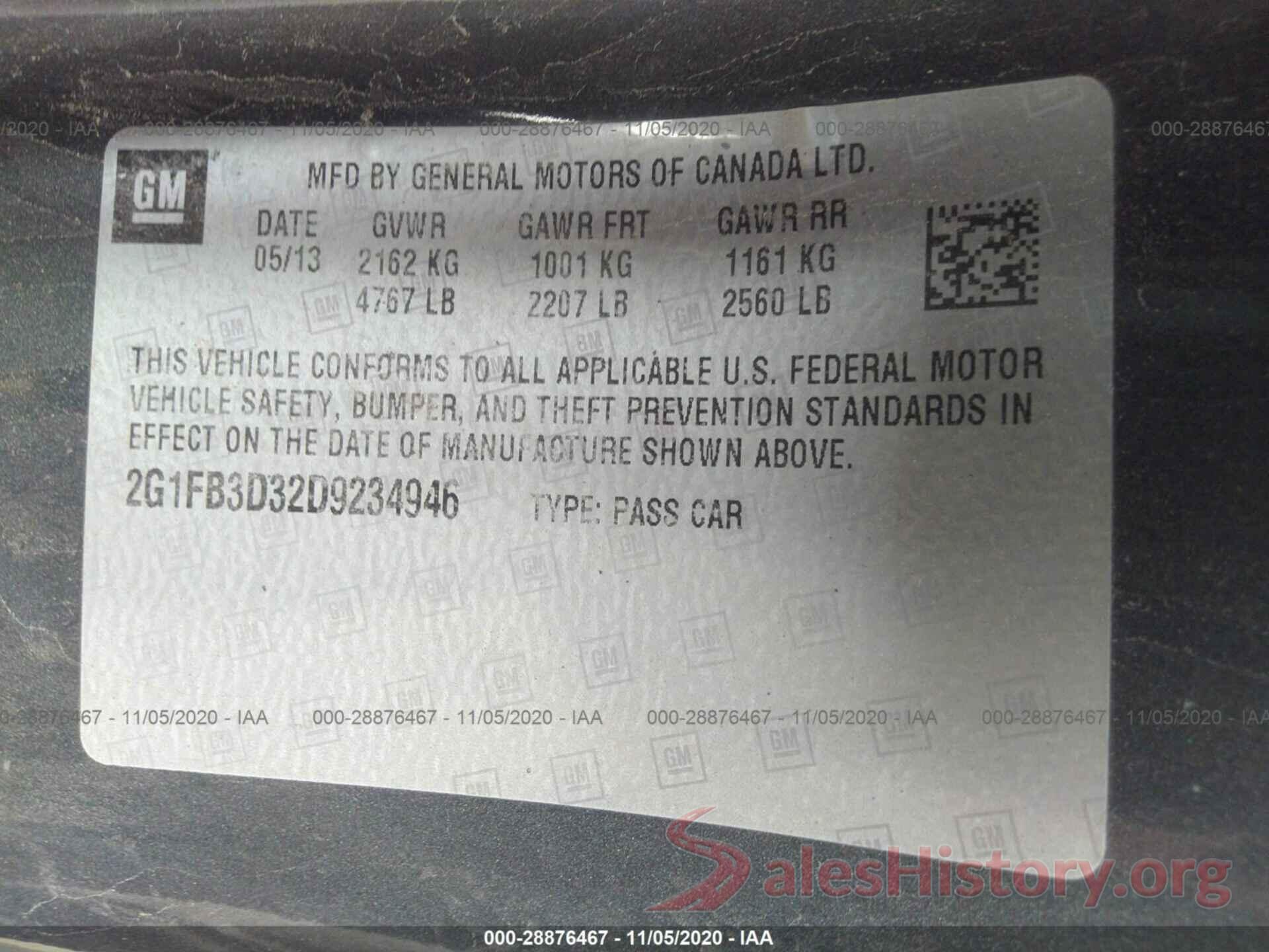 2G1FB3D32D9234946 2013 CHEVROLET CAMARO