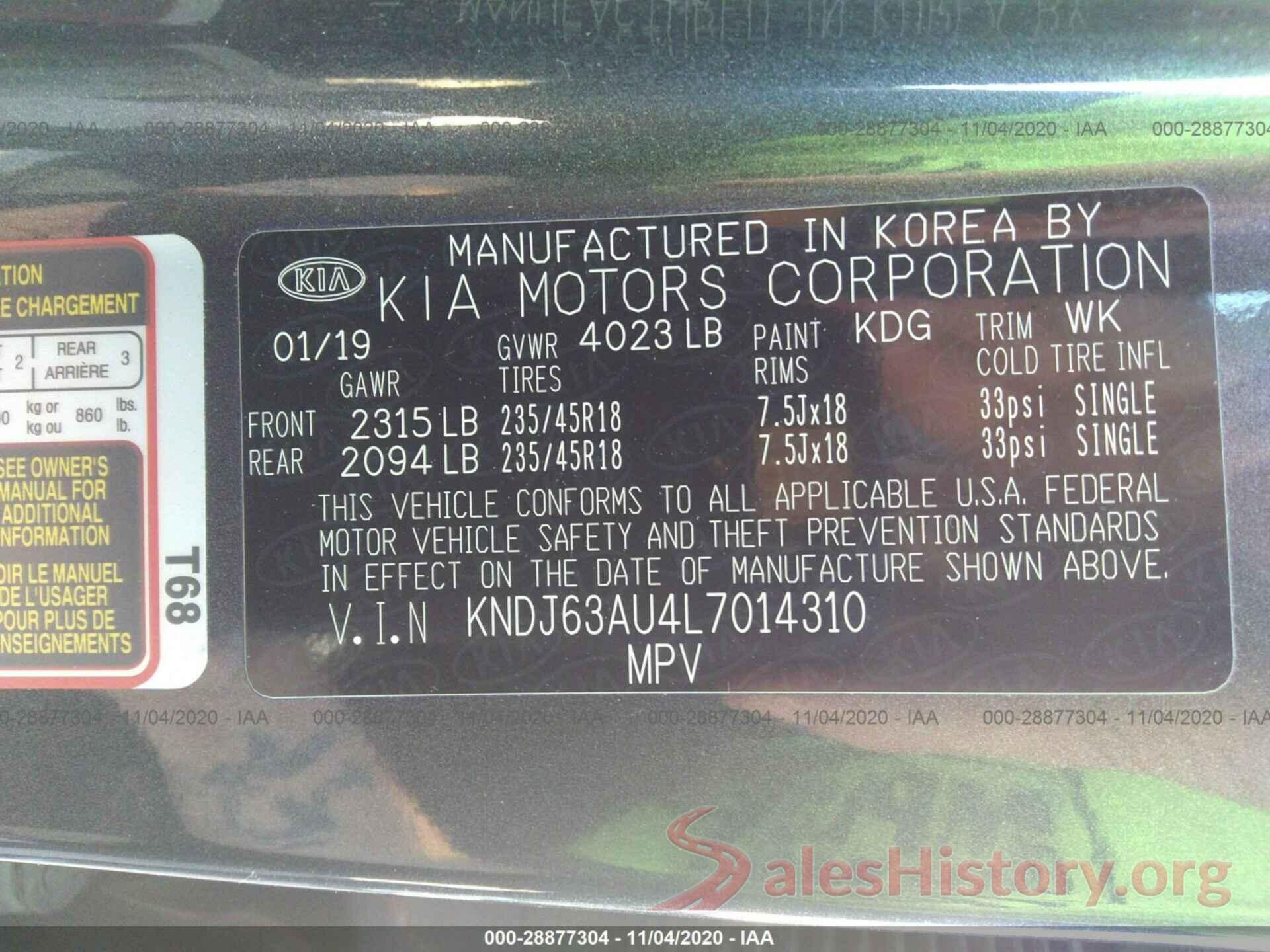 KNDJ63AU4L7014310 2020 KIA SOUL