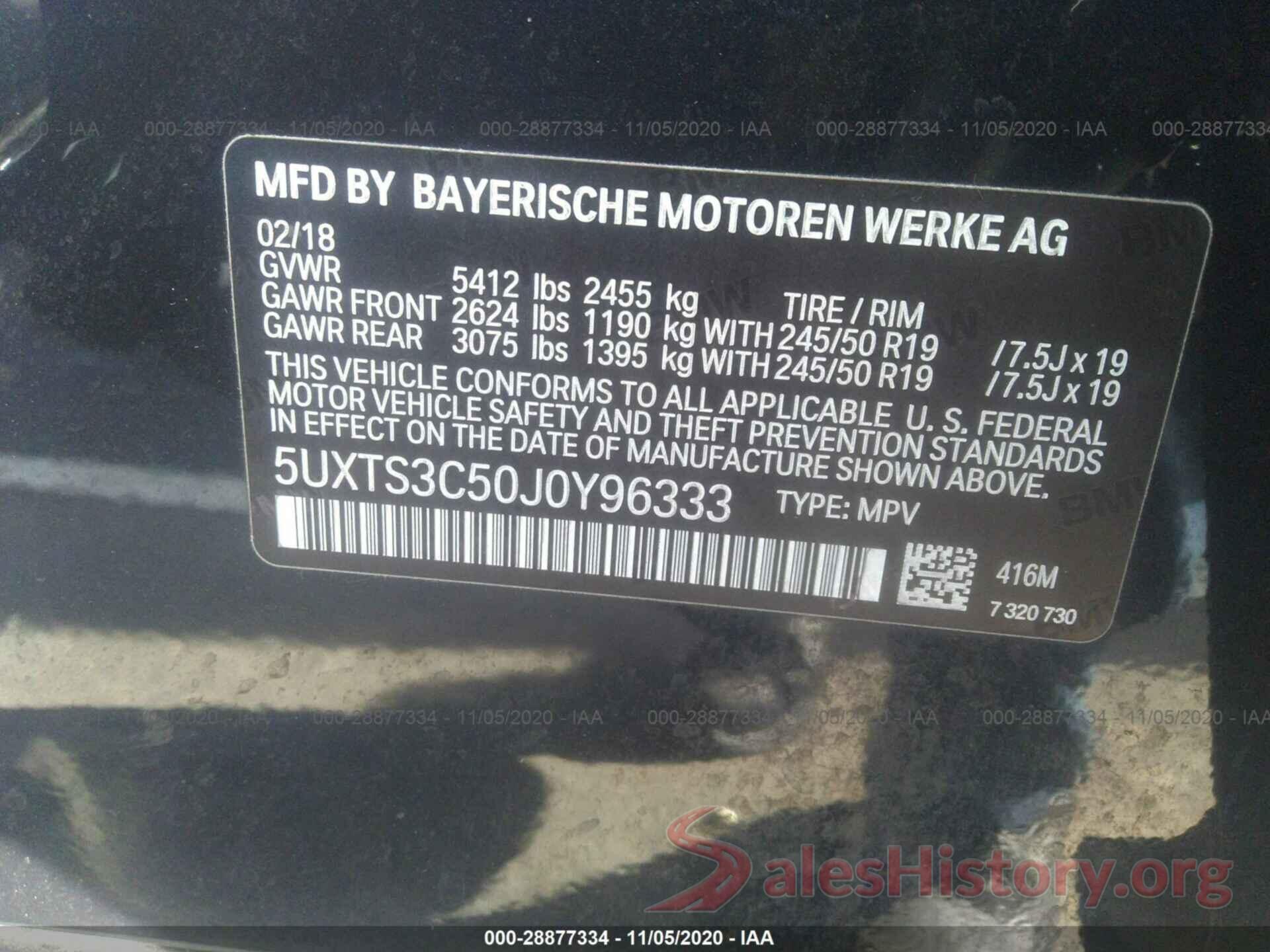 5UXTS3C50J0Y96333 2018 BMW X3