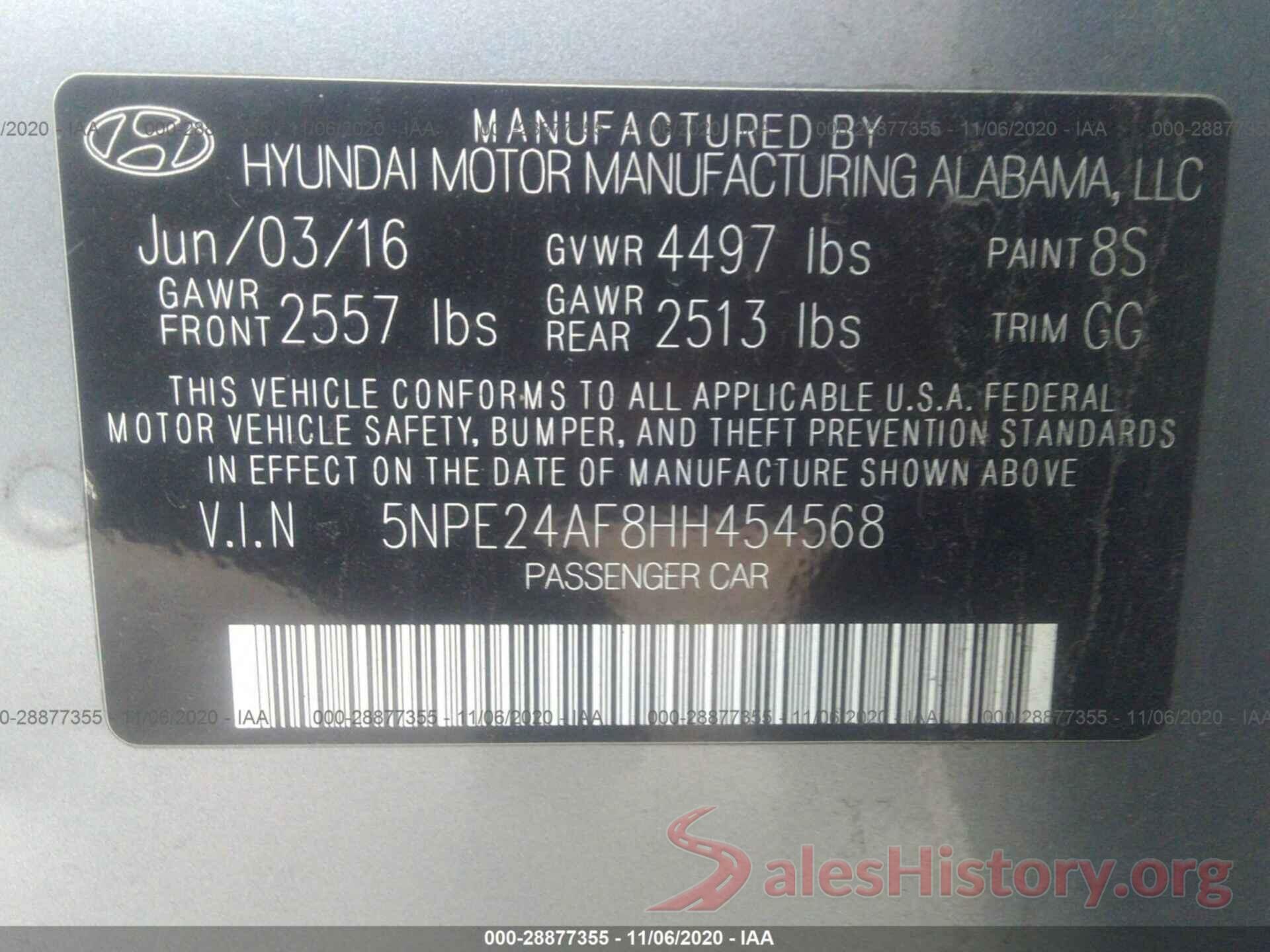 5NPE24AF8HH454568 2017 HYUNDAI SONATA