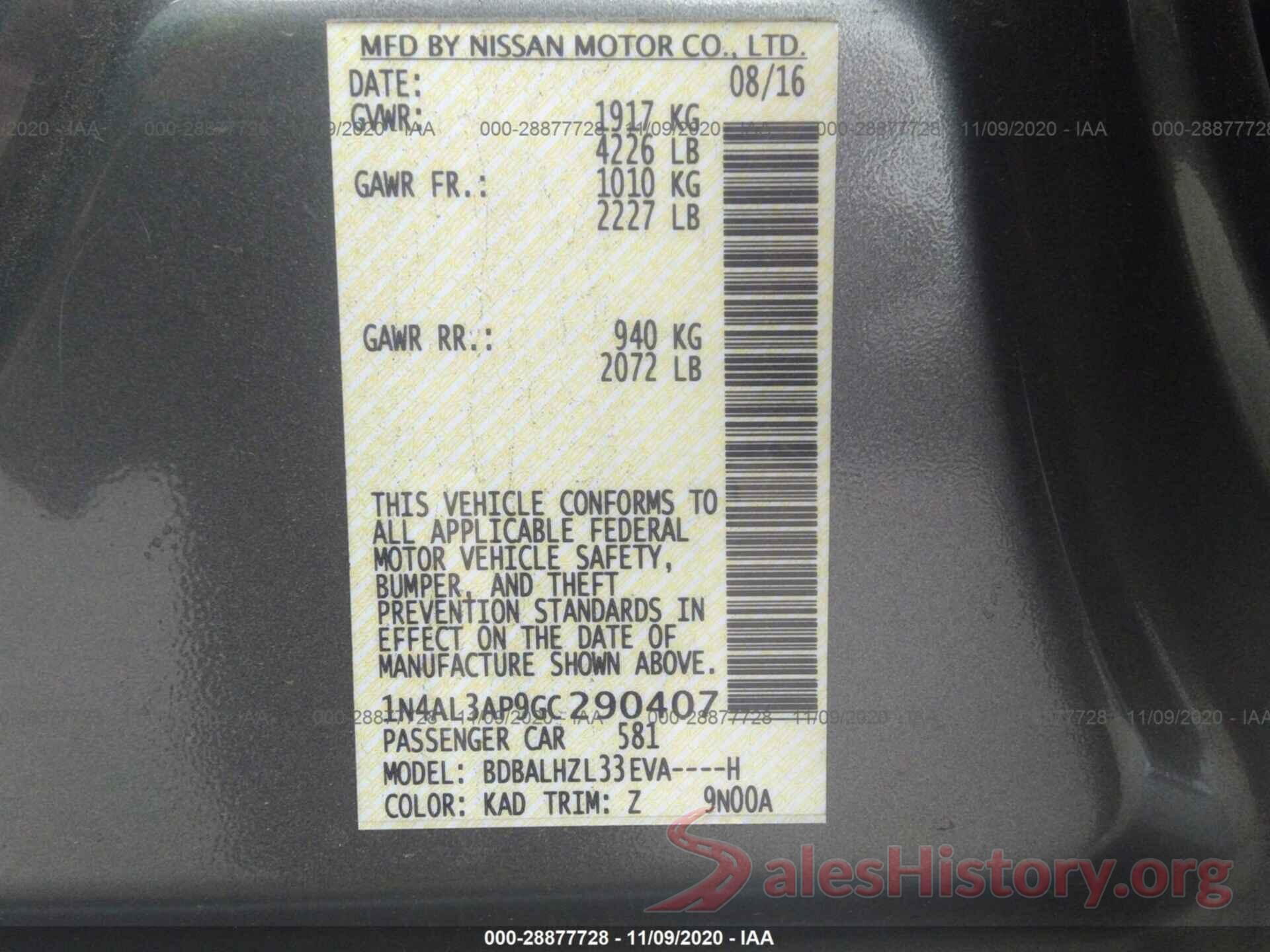 1N4AL3AP9GC290407 2016 NISSAN ALTIMA