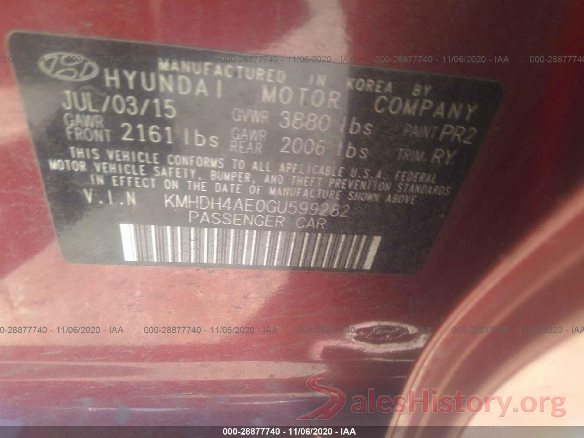 KMHDH4AE0GU599282 2016 HYUNDAI ELANTRA