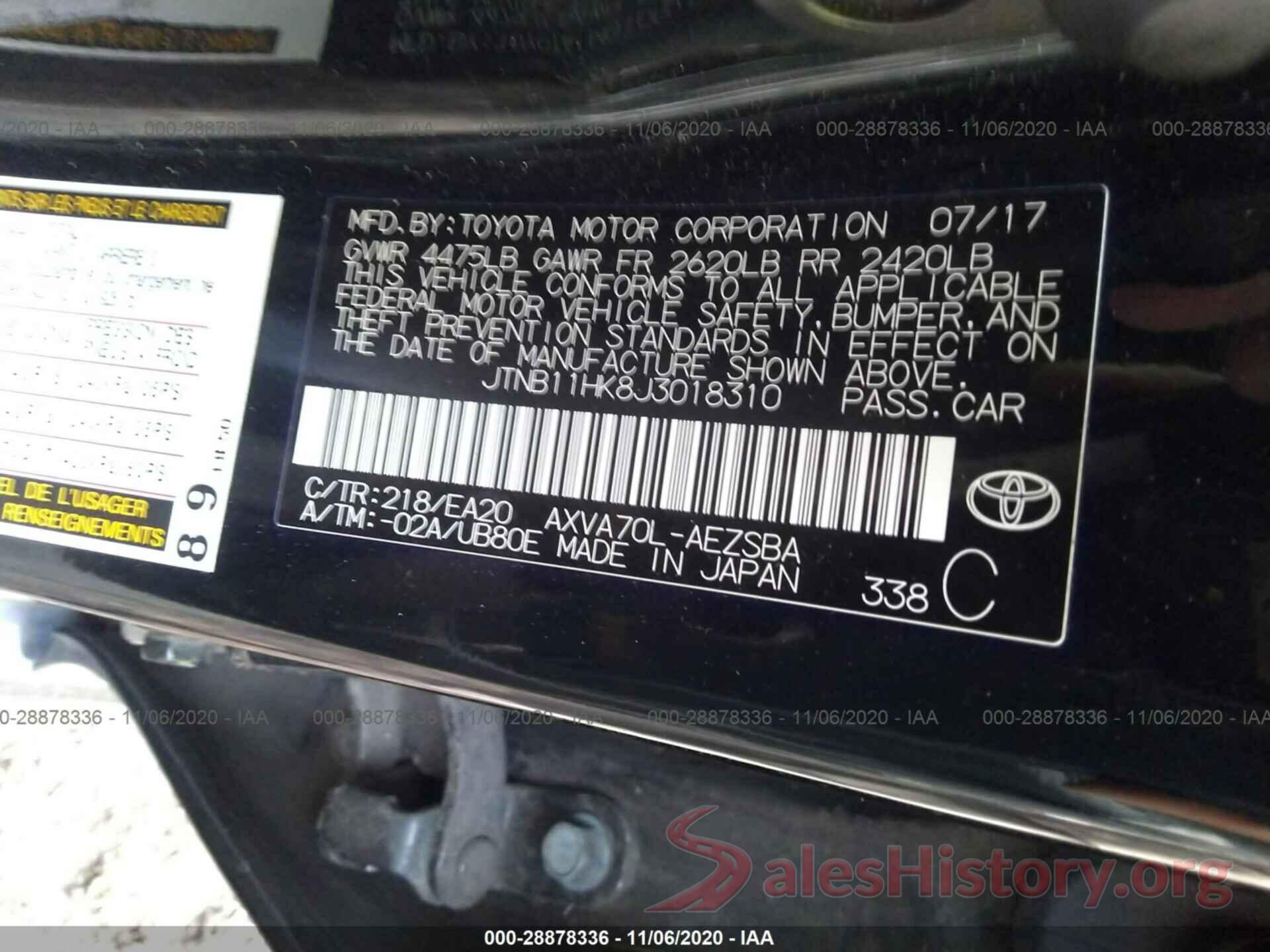 JTNB11HK8J3018310 2018 TOYOTA CAMRY