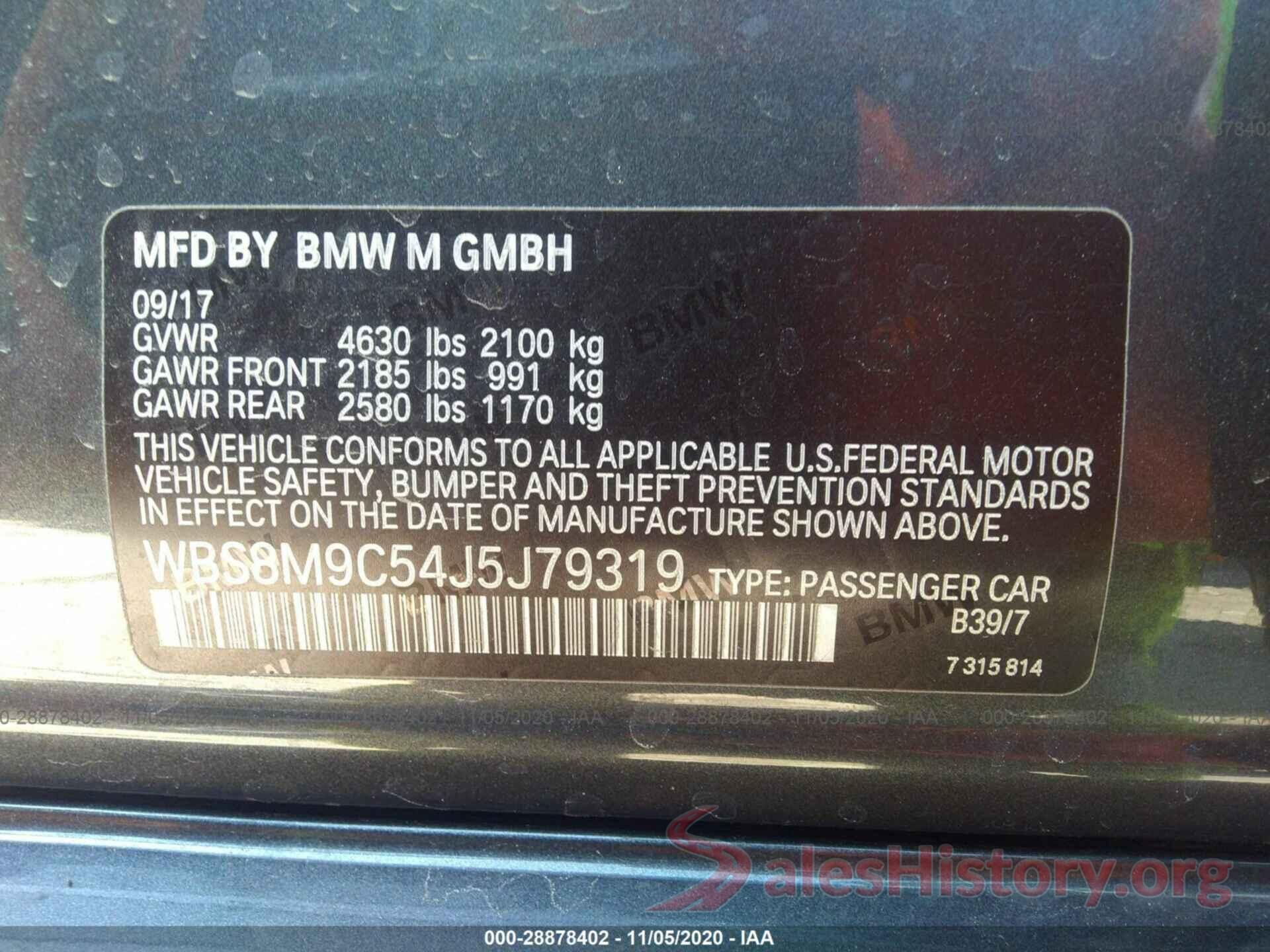 WBS8M9C54J5J79319 2018 BMW M3