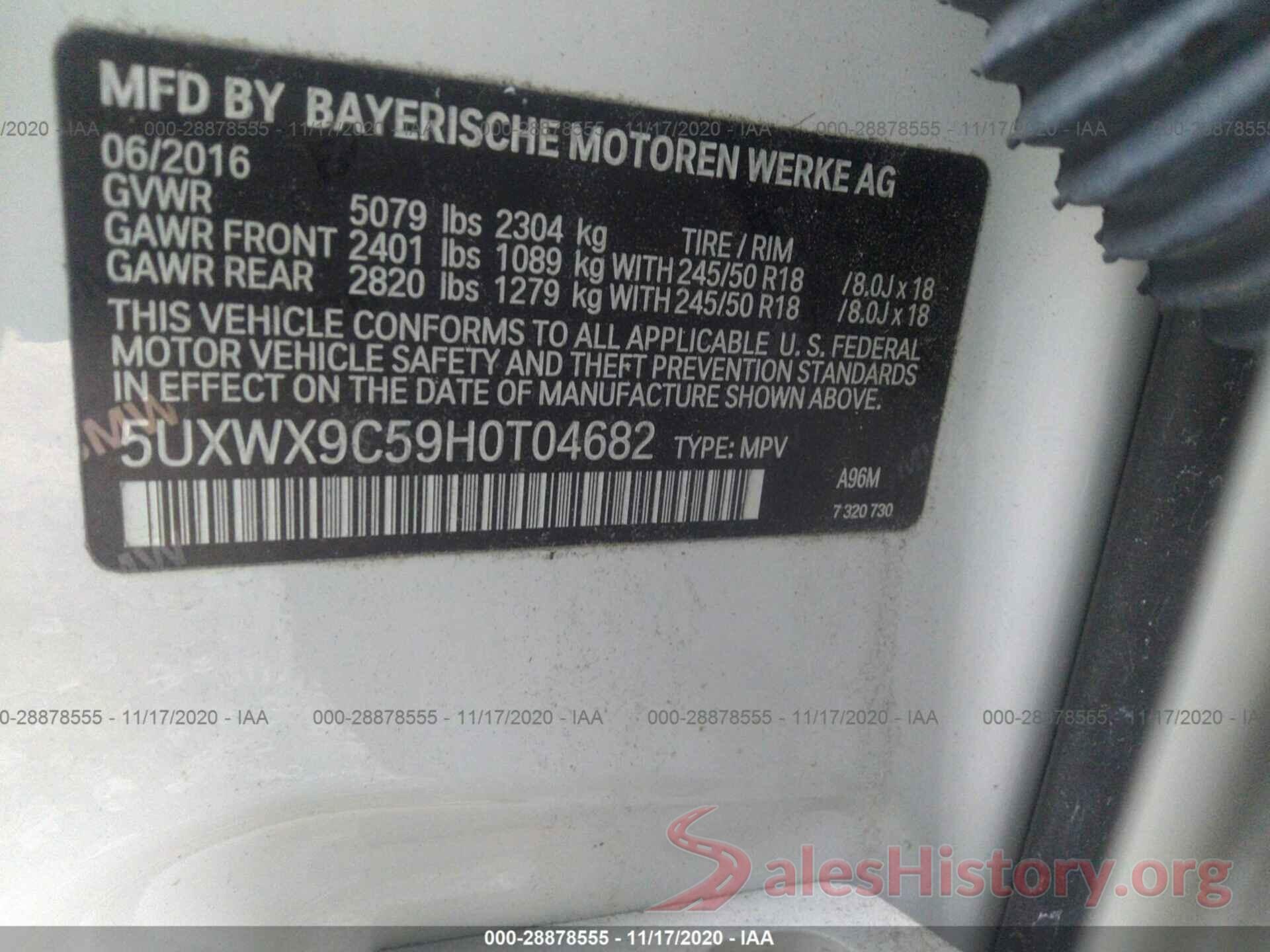 5UXWX9C59H0T04682 2017 BMW X3