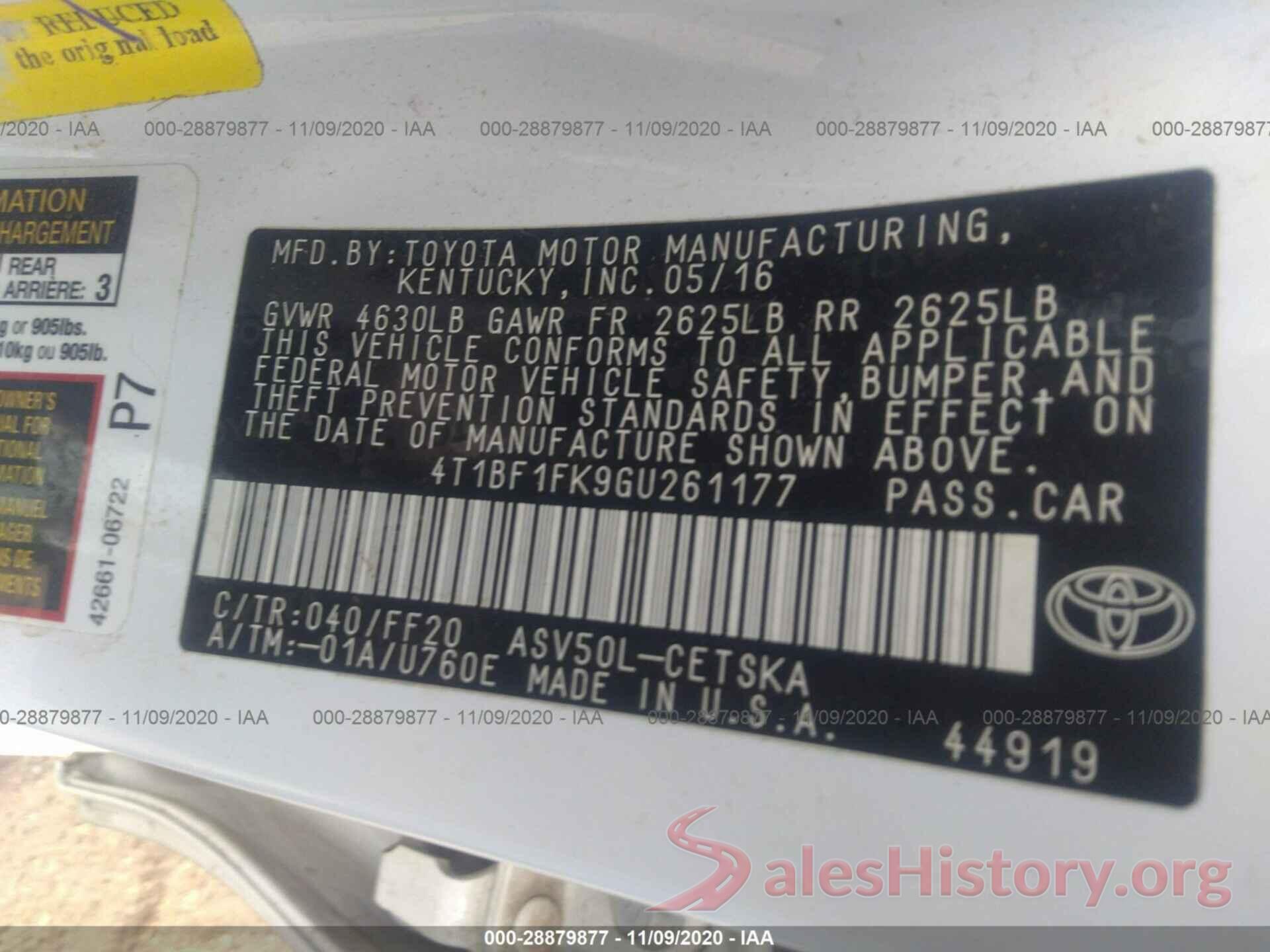 4T1BF1FK9GU261177 2016 TOYOTA CAMRY