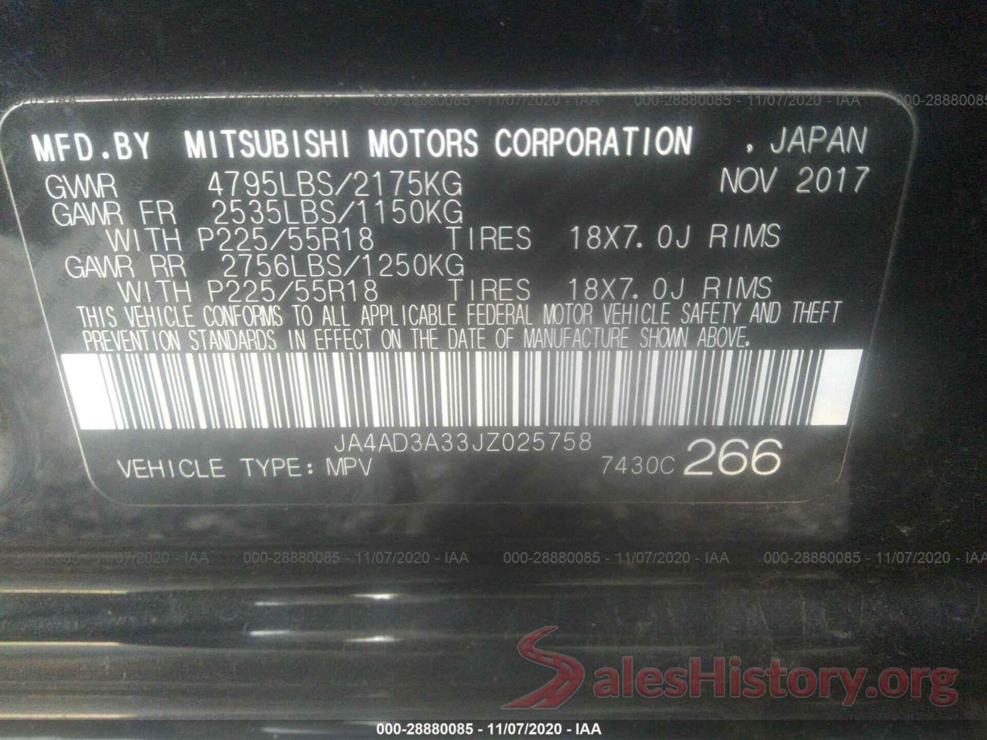 JA4AD3A33JZ025758 2018 MITSUBISHI OUTLANDER