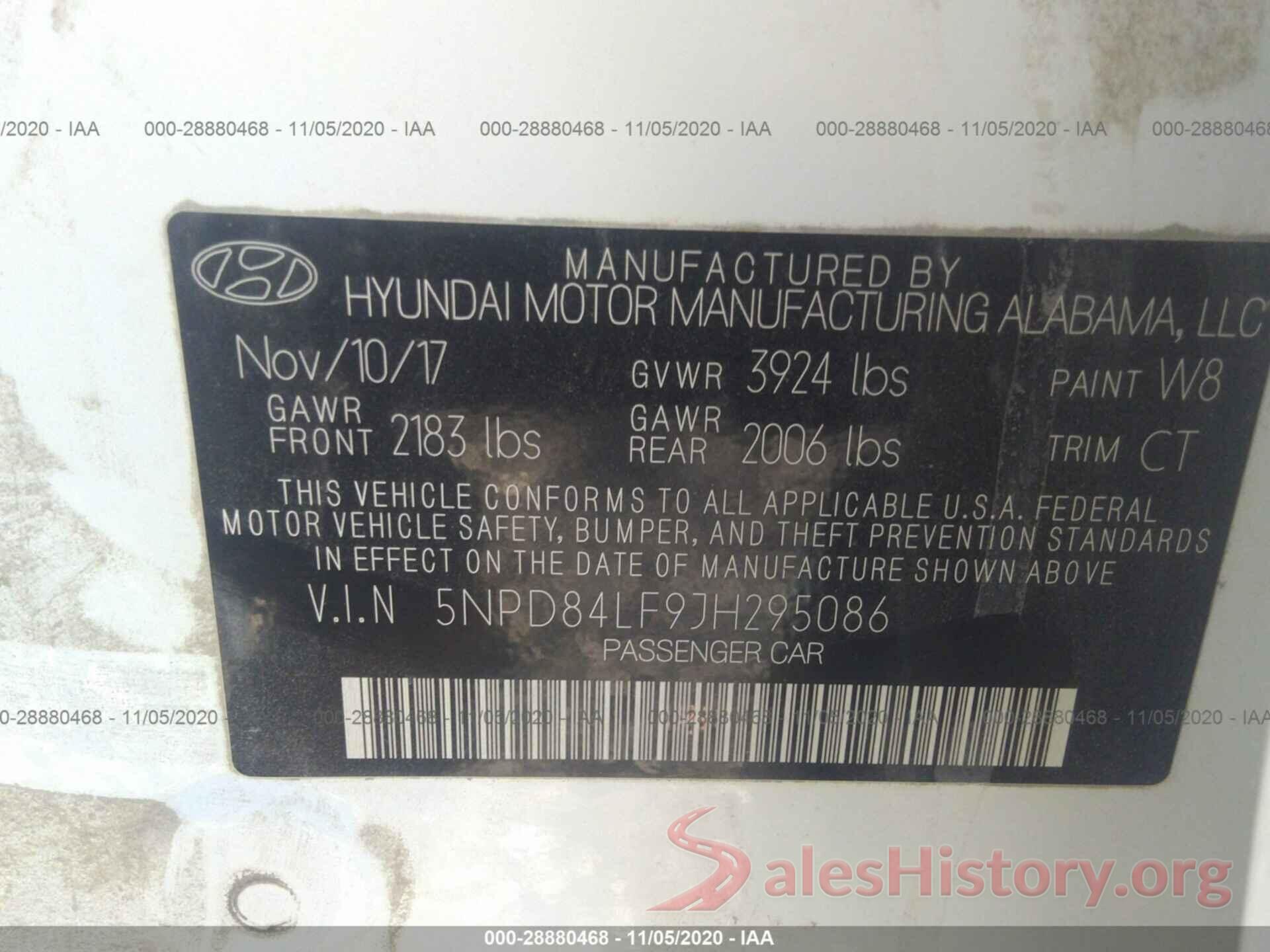 5NPD84LF9JH295086 2018 HYUNDAI ELANTRA