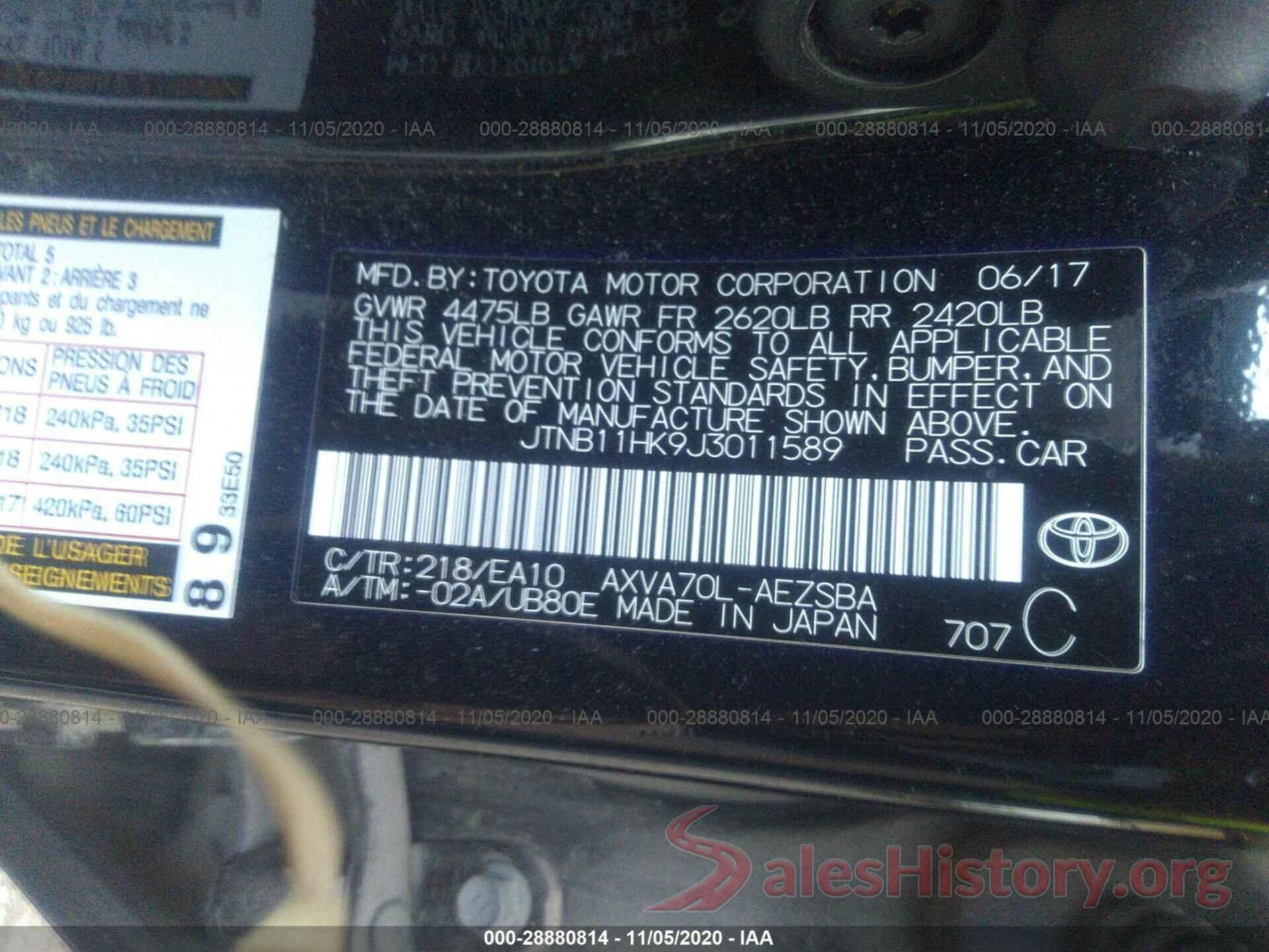 JTNB11HK9J3011589 2018 TOYOTA CAMRY