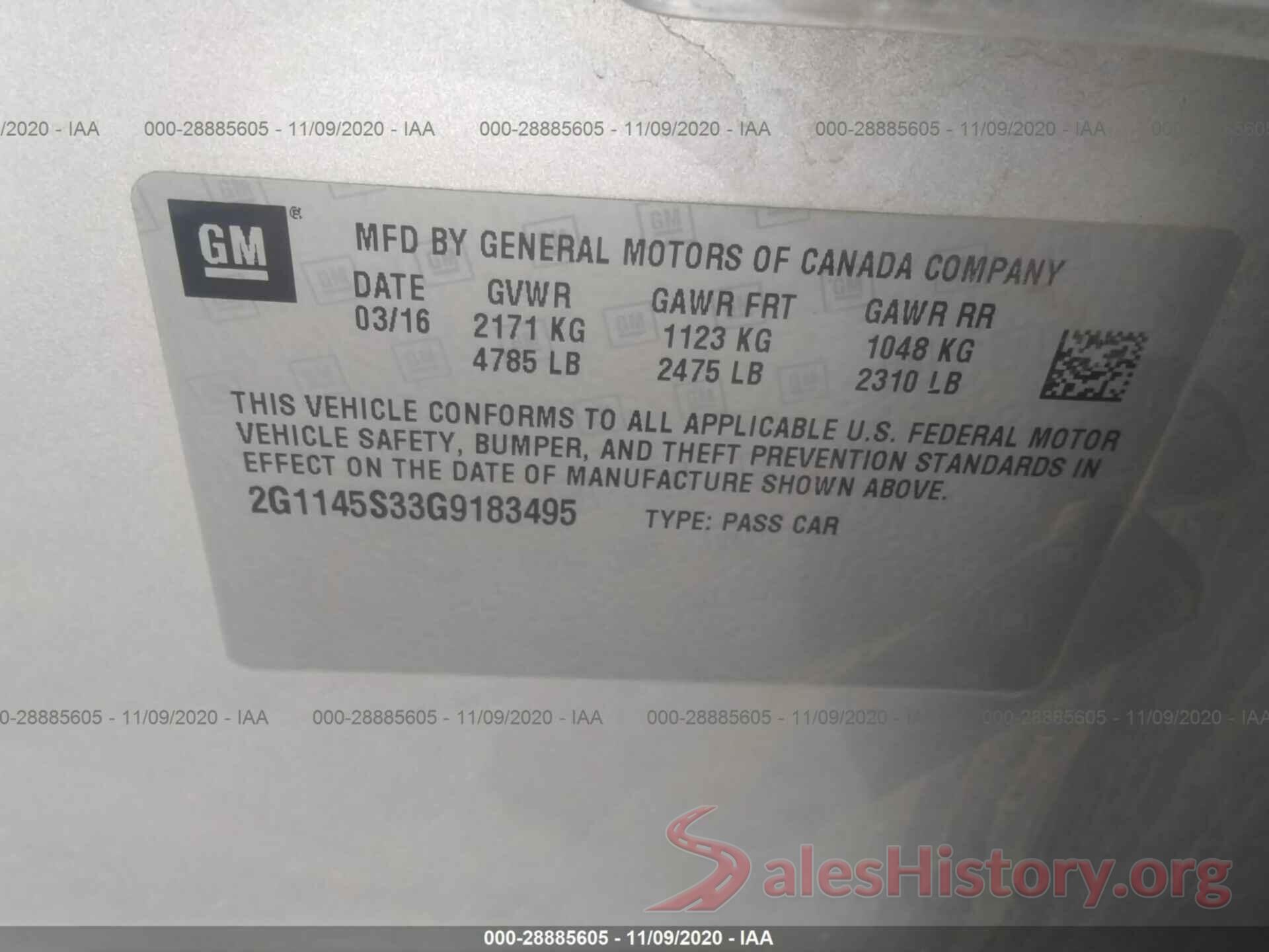 2G1145S33G9183495 2016 CHEVROLET IMPALA