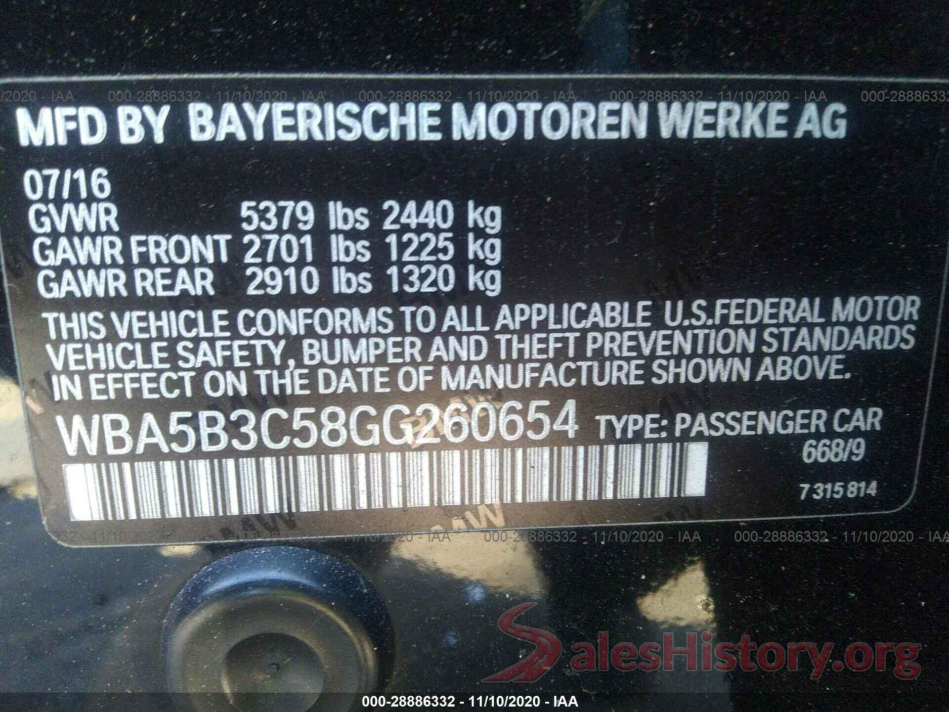 WBA5B3C58GG260654 2016 BMW 5 SERIES