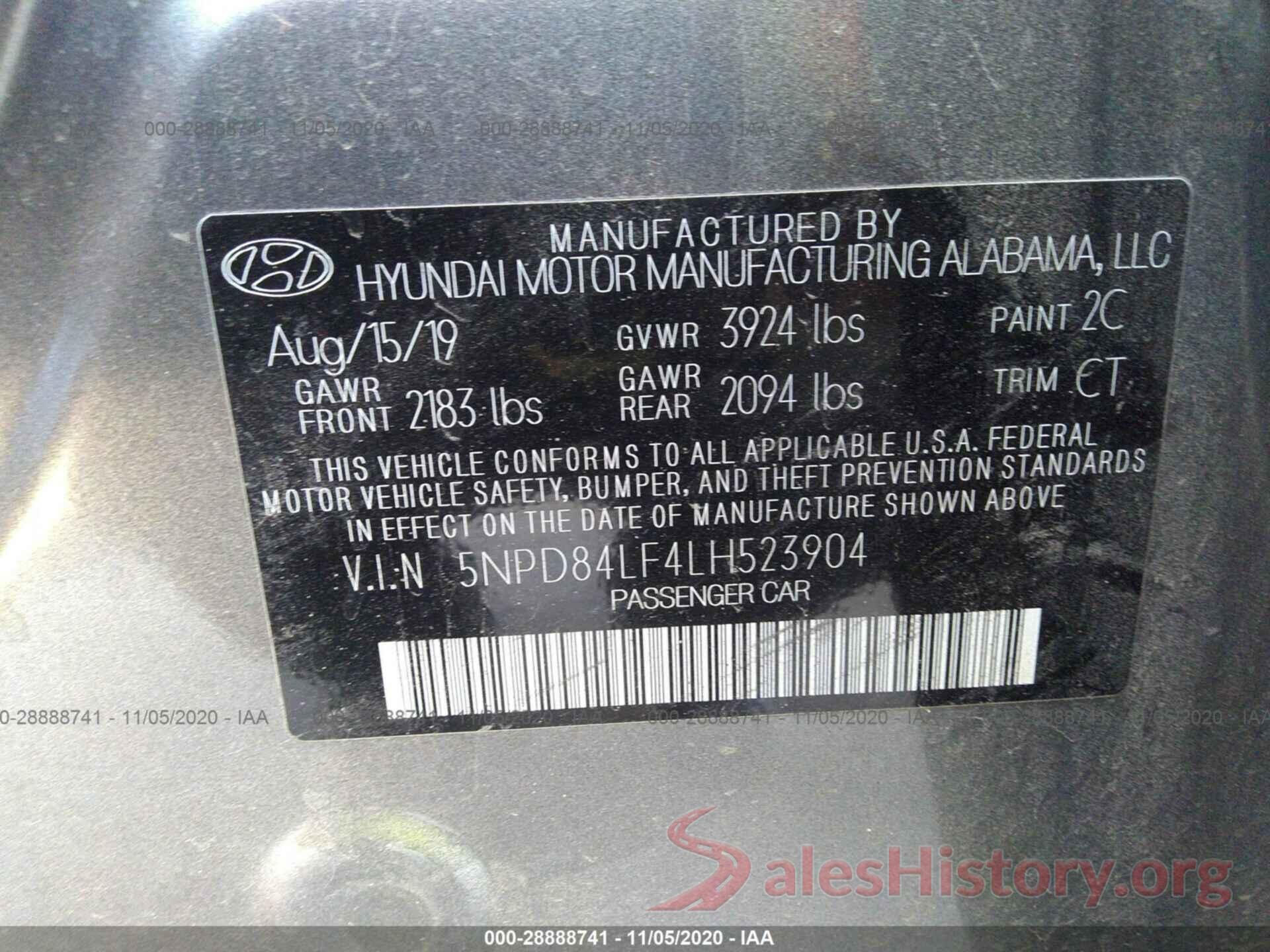 5NPD84LF4LH523904 2020 HYUNDAI ELANTRA