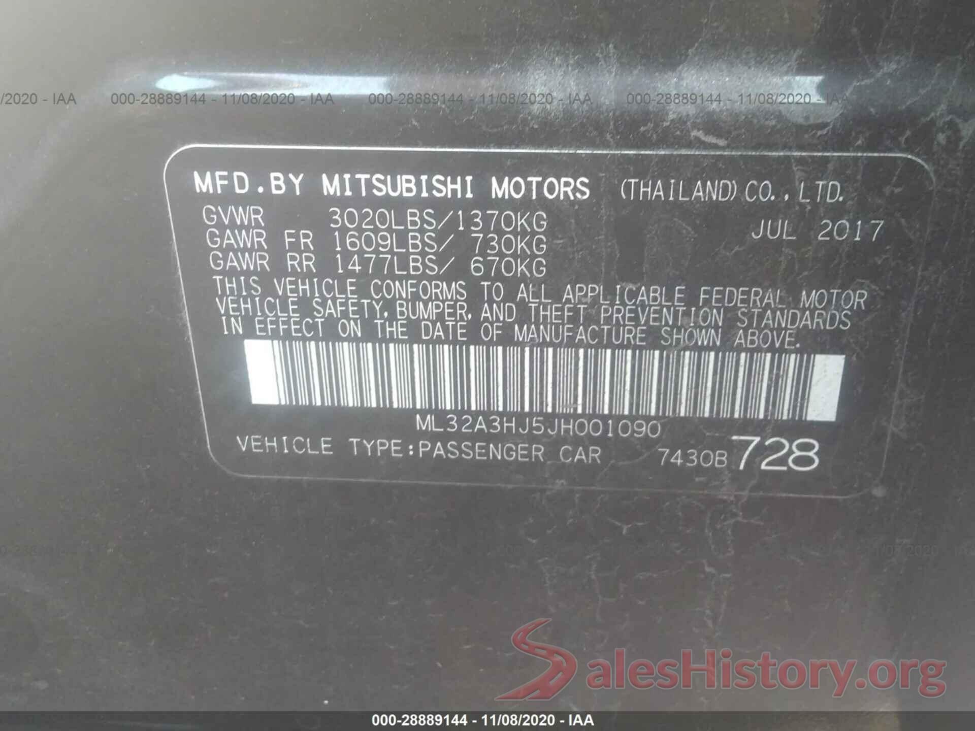 ML32A3HJ5JH001090 2018 MITSUBISHI MIRAGE